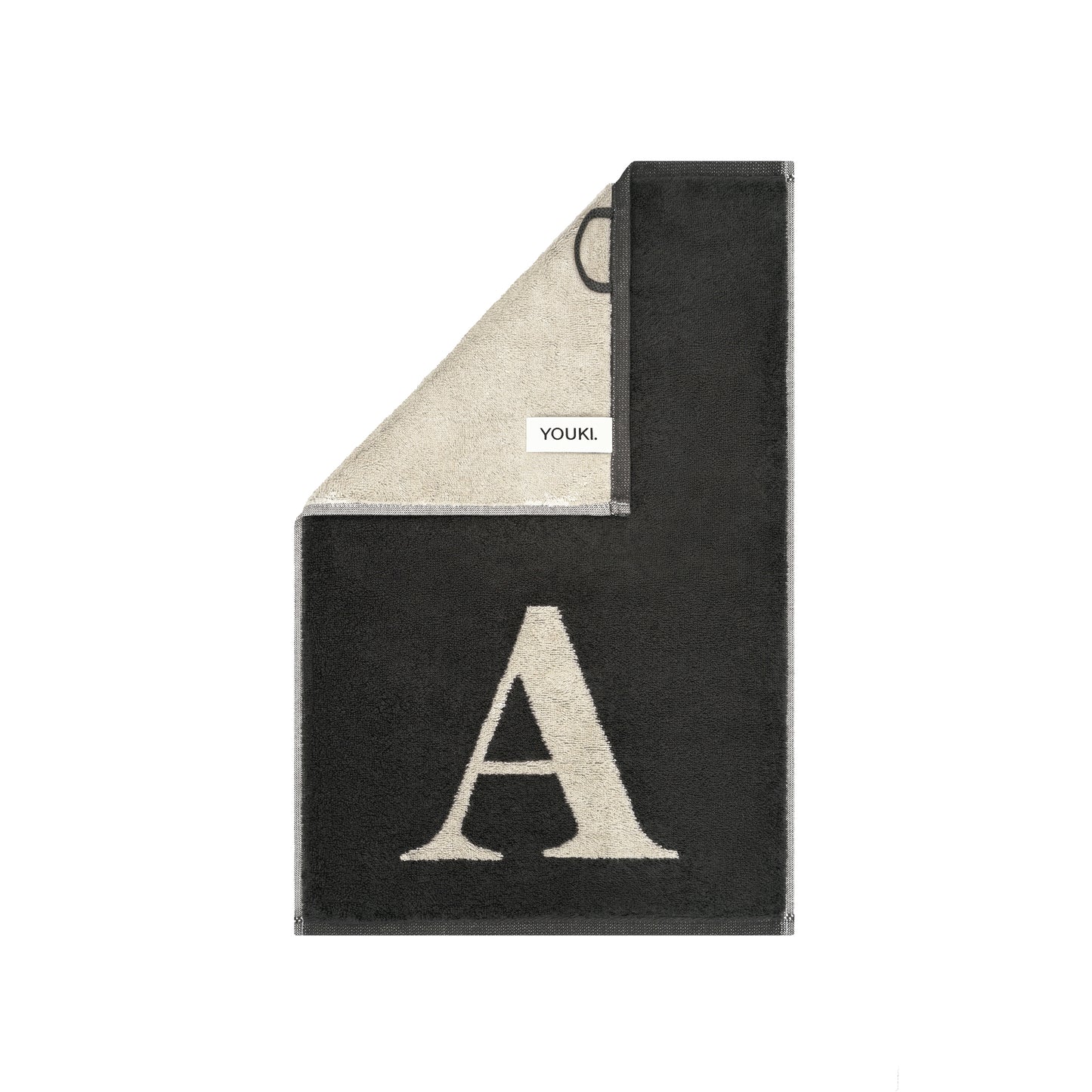 2er Set - Kleines Handtuch mit Buchstabe "A" – Natur / Dunkelgrau