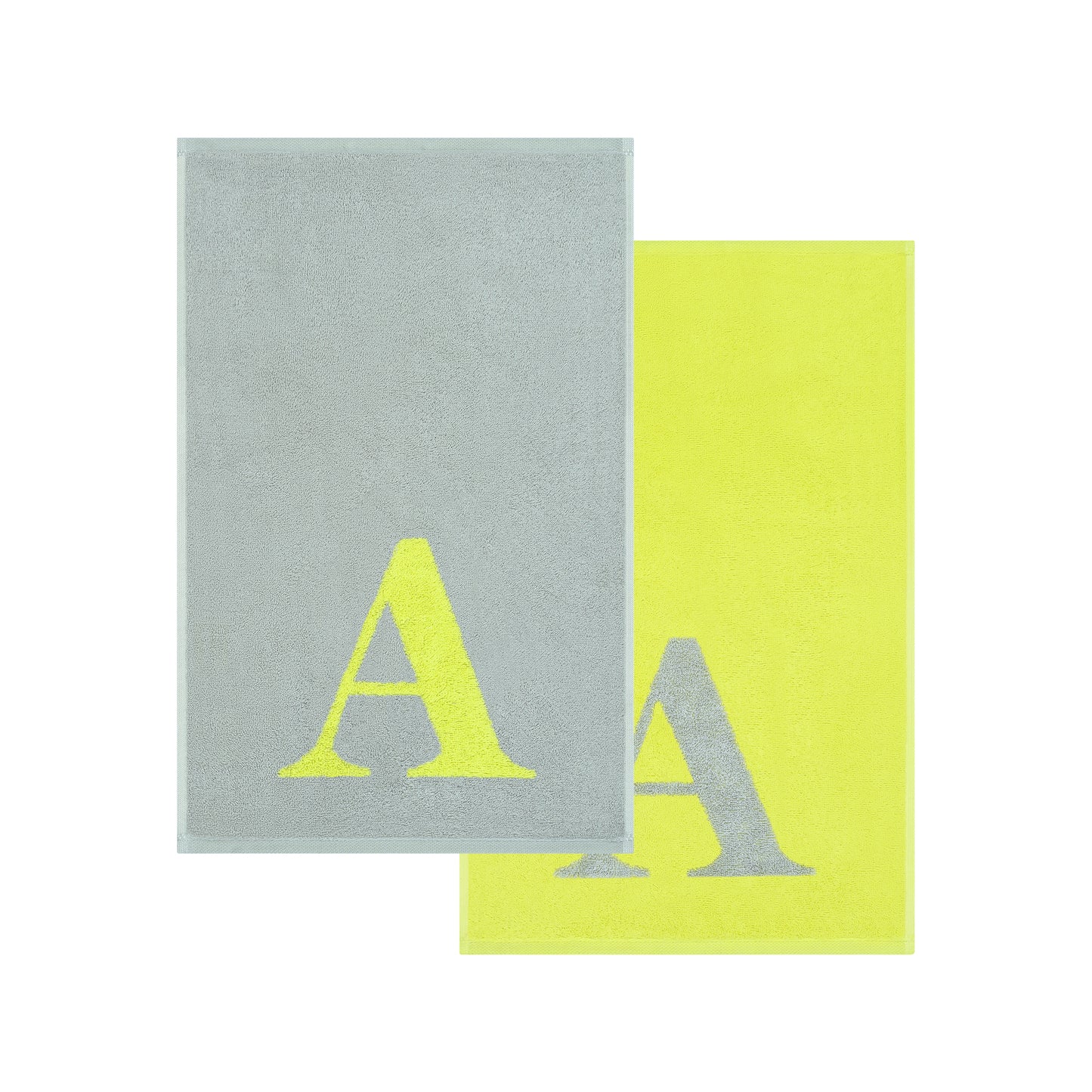 2er Set - Kleines Handtuch mit Buchstabe "A" – Silber / Lime