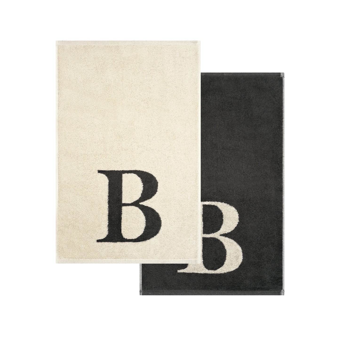 2er Set - Kleines Handtuch mit Buchstabe "B" – Natur / Dunkelgrau