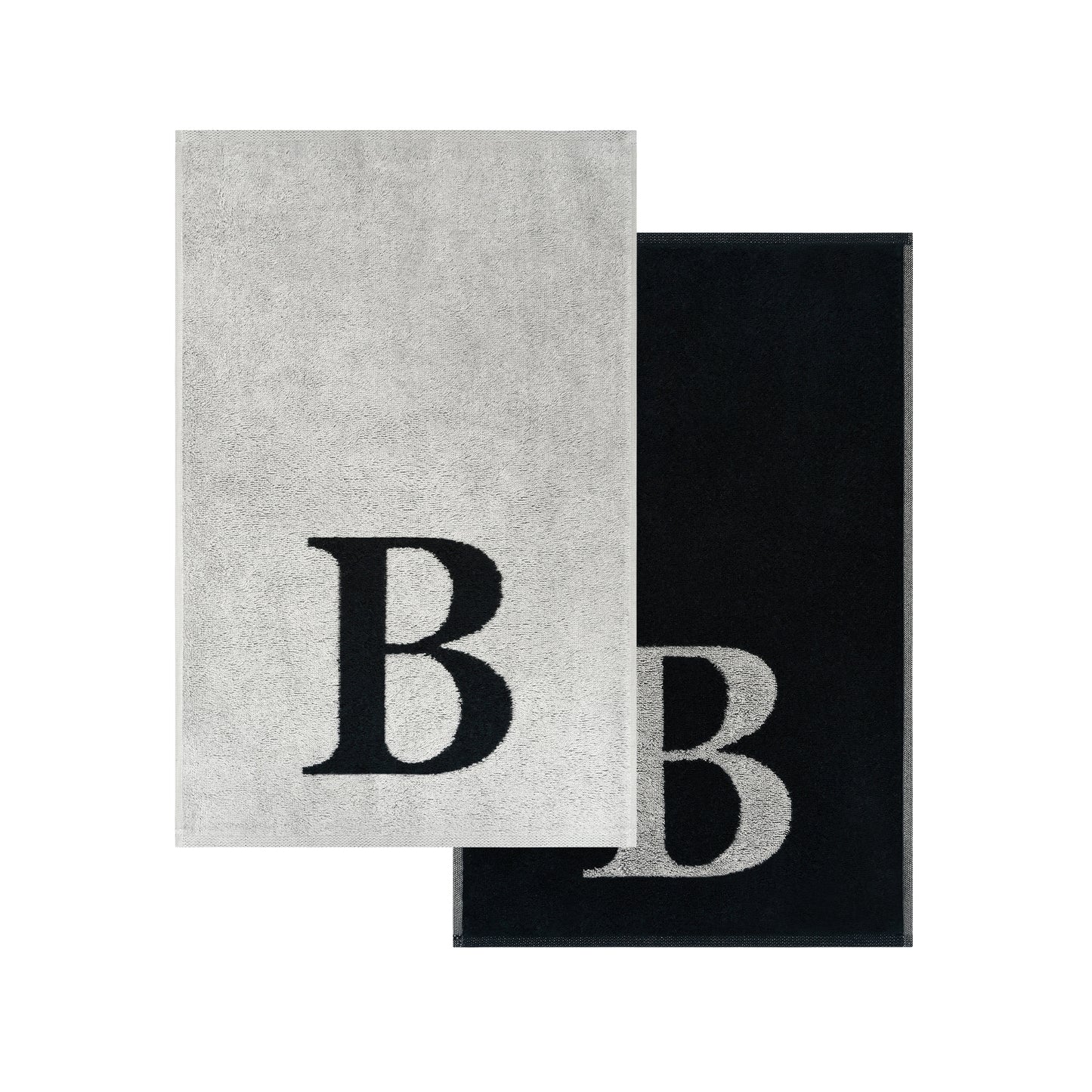 2er Set - Kleines Handtuch mit Buchstabe "B" – Silber / Schwarz