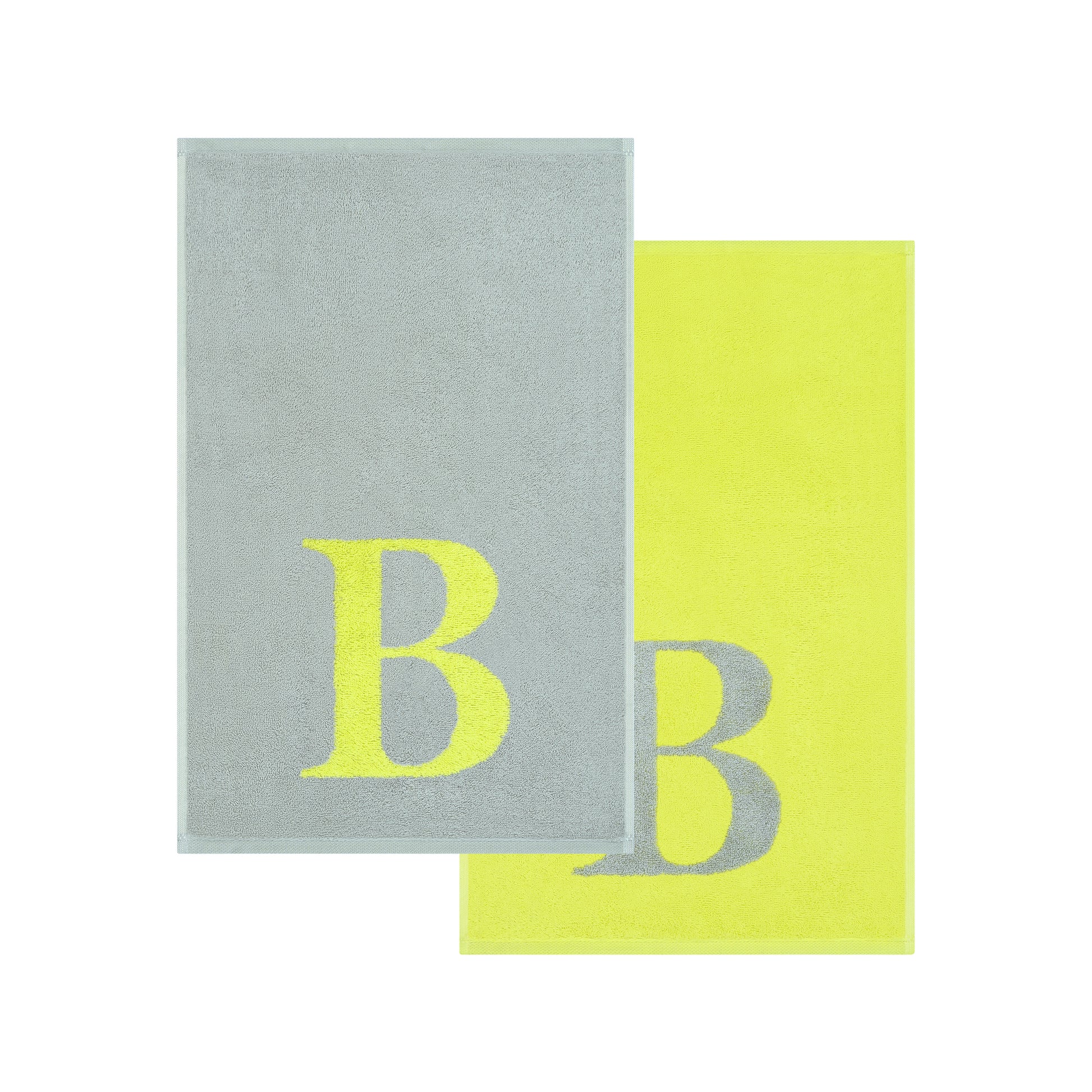 2er Set - Kleines Handtuch mit Buchstabe "B" – Silber / Lime