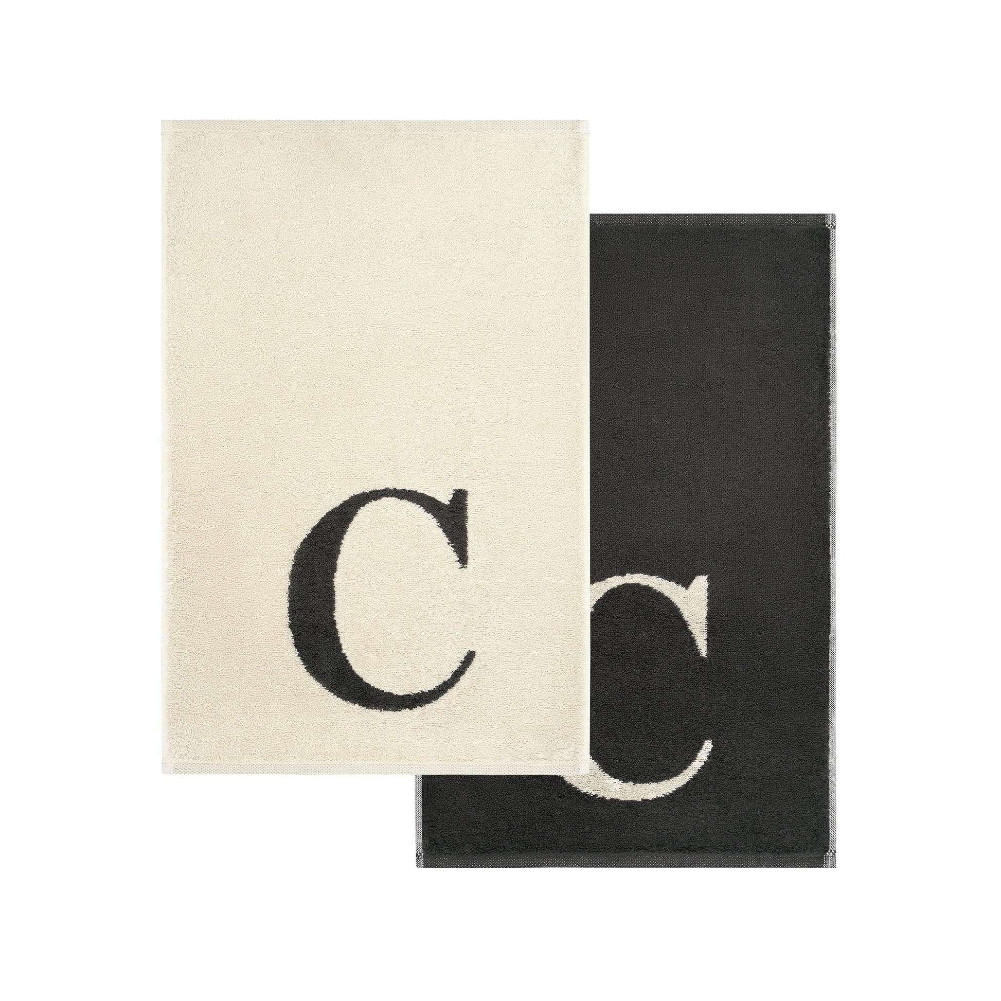 2er Set - Kleines Handtuch mit Buchstabe "C" – Natur / Dunkelgrau