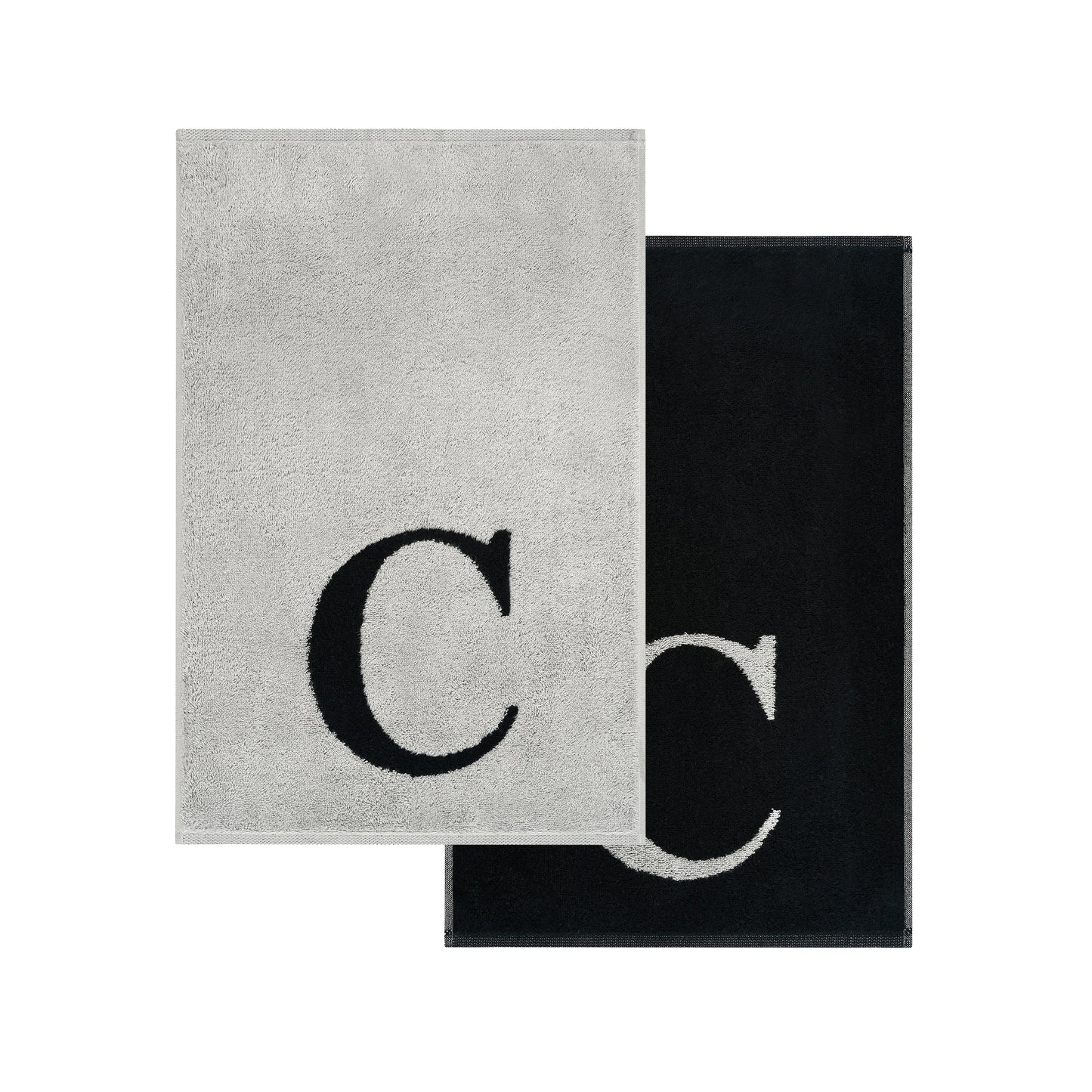 2er Set - Kleines Handtuch mit Buchstabe "C" – Silber / Schwarz