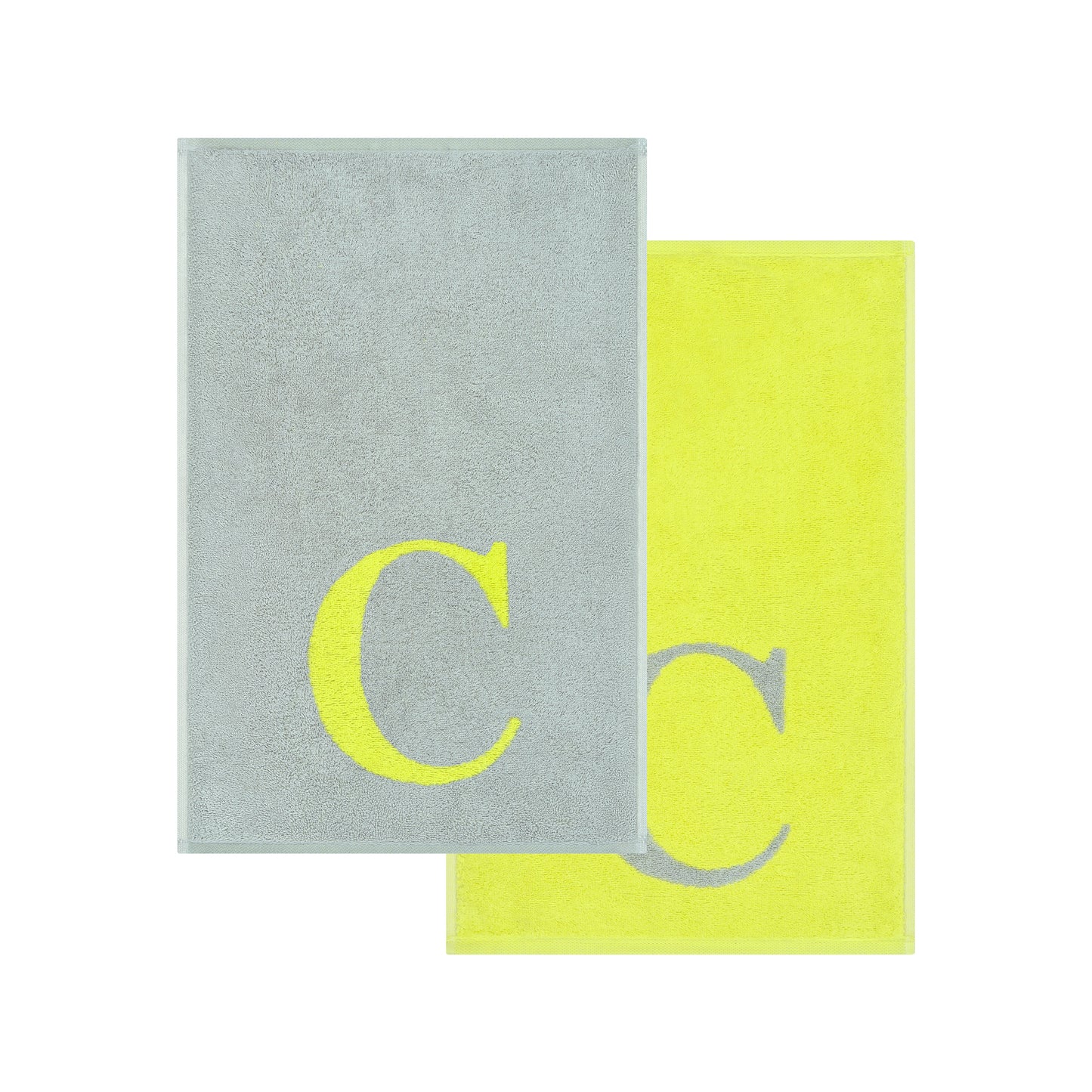 2er Set - Kleines Handtuch mit Buchstabe "C" – Silber / Lime