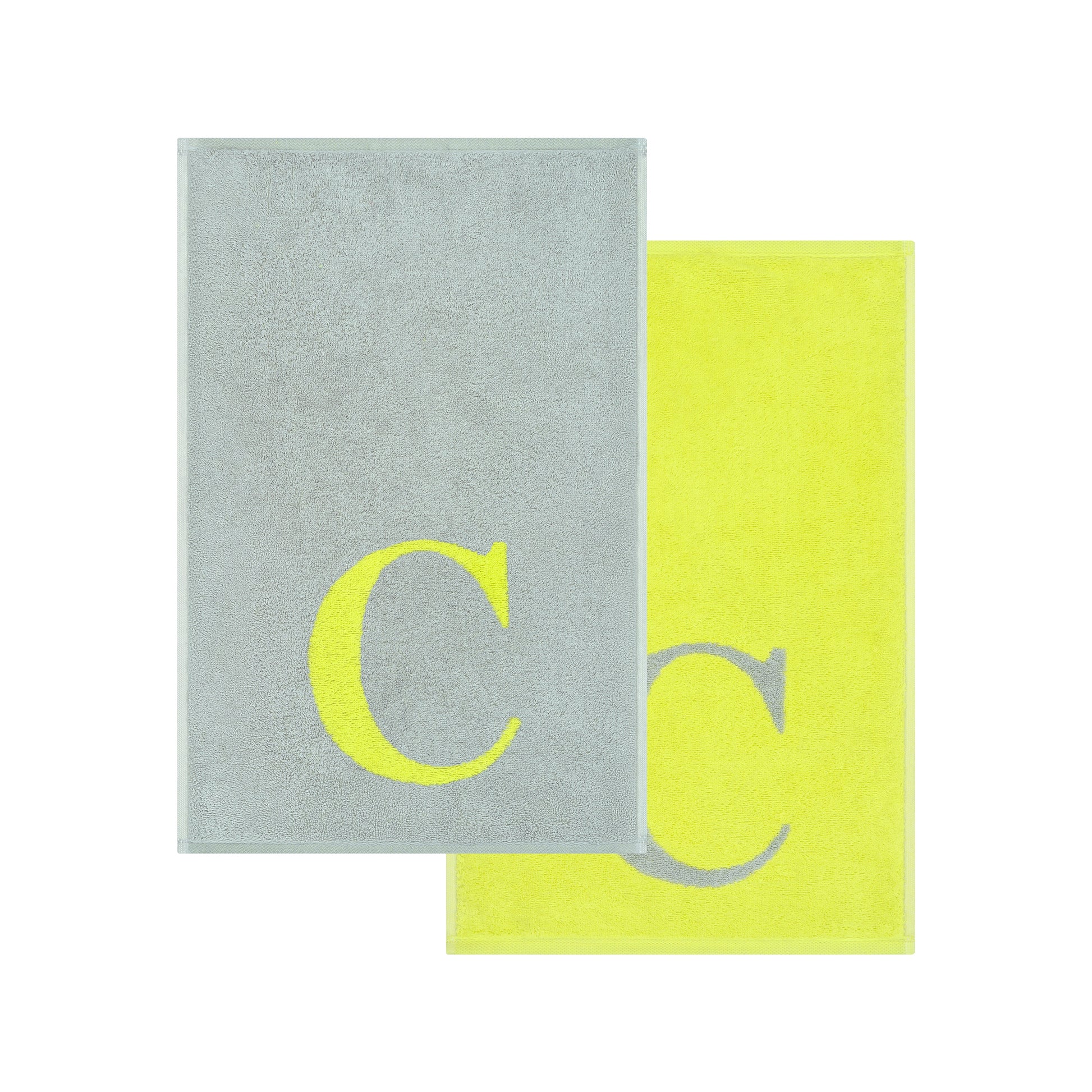 2er Set - Kleines Handtuch mit Buchstabe "C" – Silber / Lime
