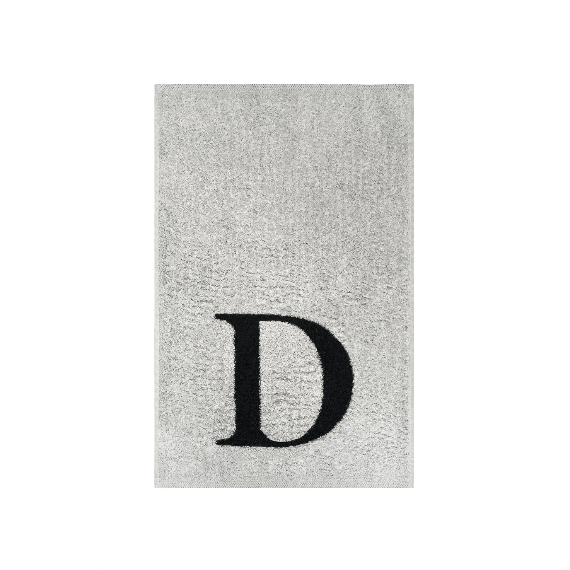 2er Set - Kleines Handtuch mit Buchstabe "D" – Silber / Schwarz