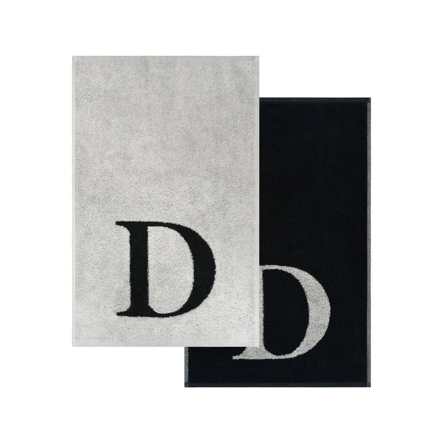 2er Set - Kleines Handtuch mit Buchstabe "D" – Silber / Schwarz