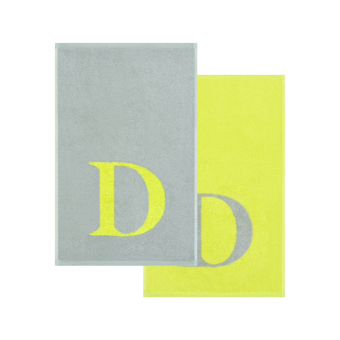 2er Set - Kleines Handtuch mit Buchstabe "D" – Silber / Lime