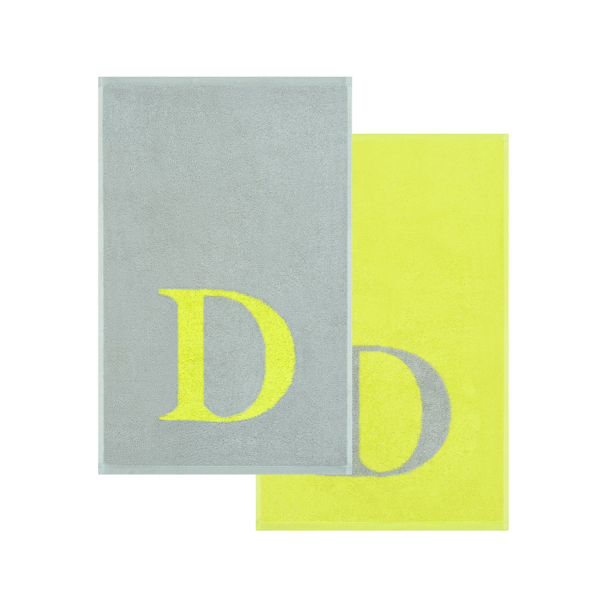2er Set - Kleines Handtuch mit Buchstabe "D" – Silber / Lime