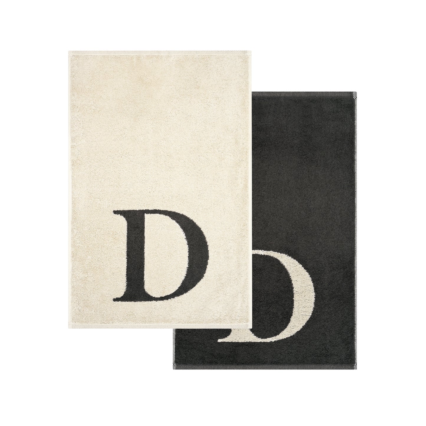2er Set - Kleines Handtuch mit Buchstabe "D" – Natur / Dunkelgrau