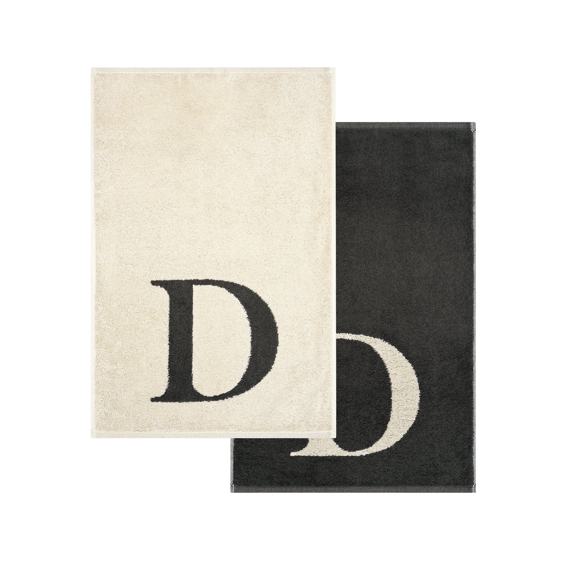 2er Set - Kleines Handtuch mit Buchstabe "D" – Natur / Dunkelgrau