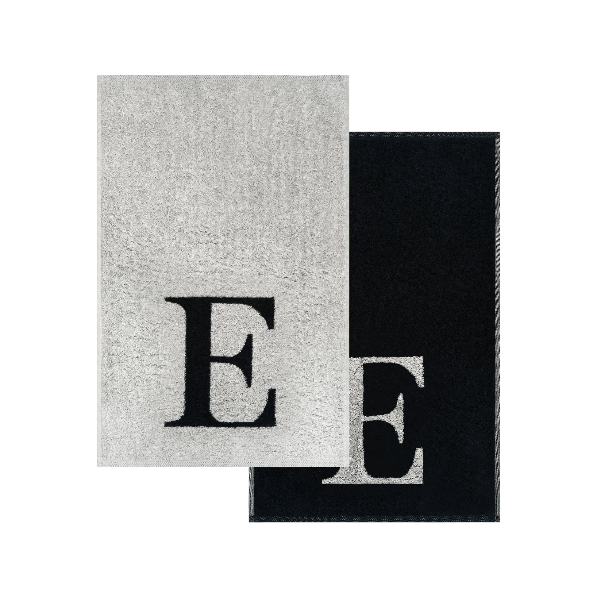 2er Set - Kleines Handtuch mit Buchstabe "E" – Silber / Schwarz