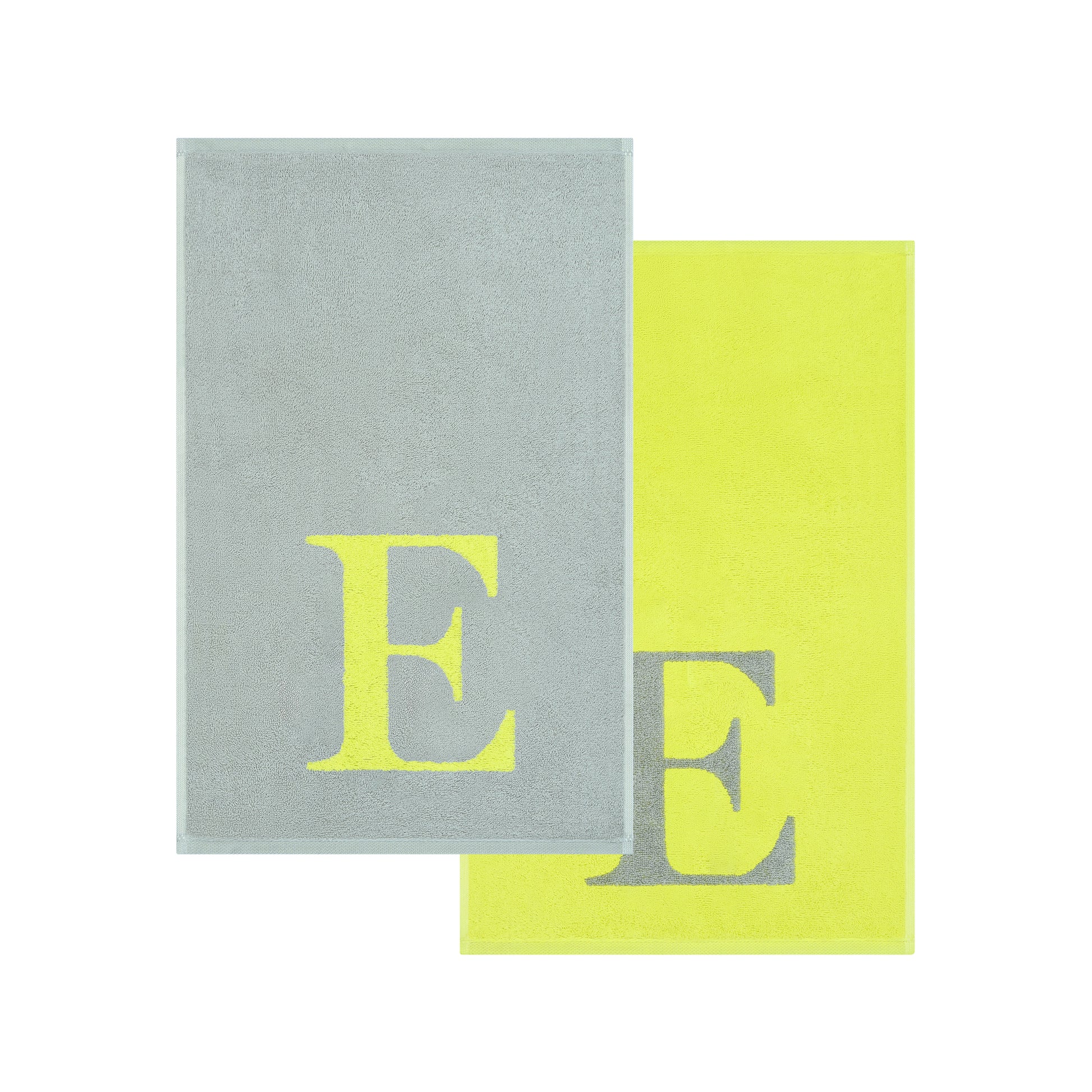 2er Set - Kleines Handtuch mit Buchstabe "E" – Silber / Lime