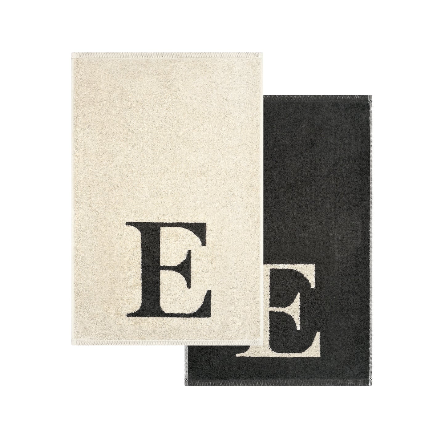 2er Set - Kleines Handtuch mit Buchstabe "E" – Natur / Dunkelgrau