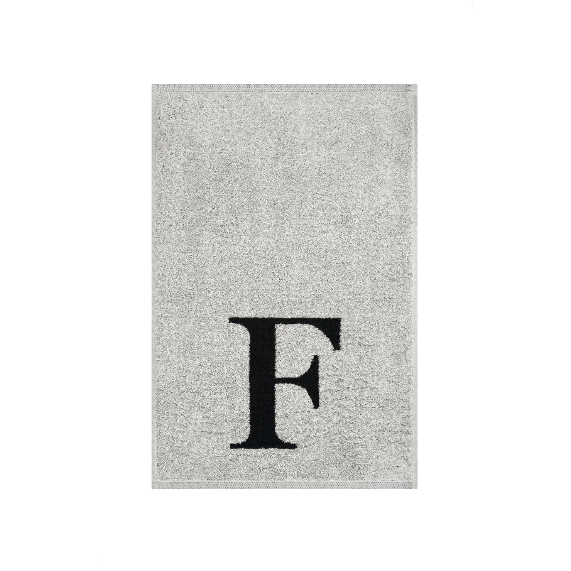 2er Set - Kleines Handtuch mit Buchstabe "F" – Silber / Schwarz