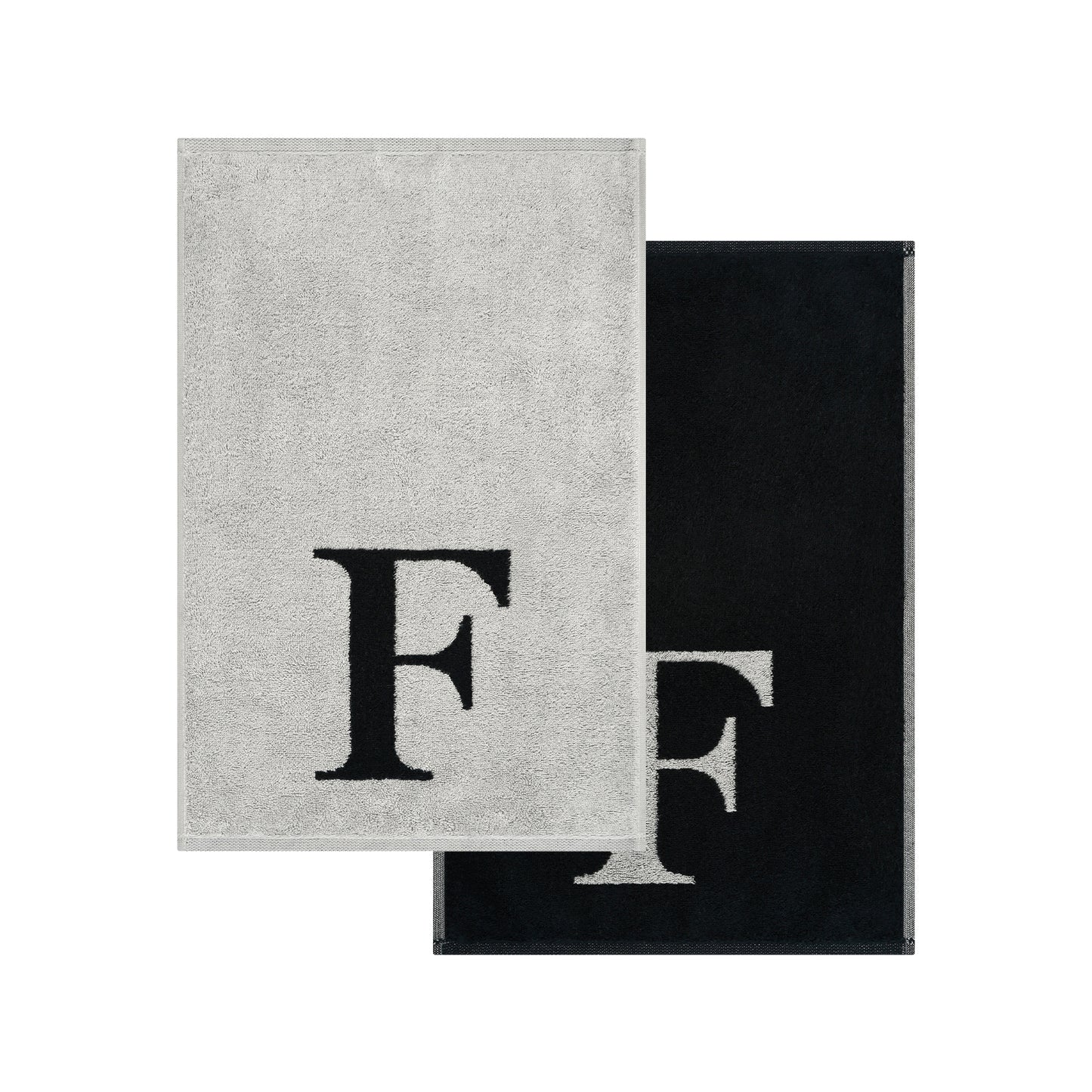 2er Set - Kleines Handtuch mit Buchstabe "F" – Silber / Schwarz