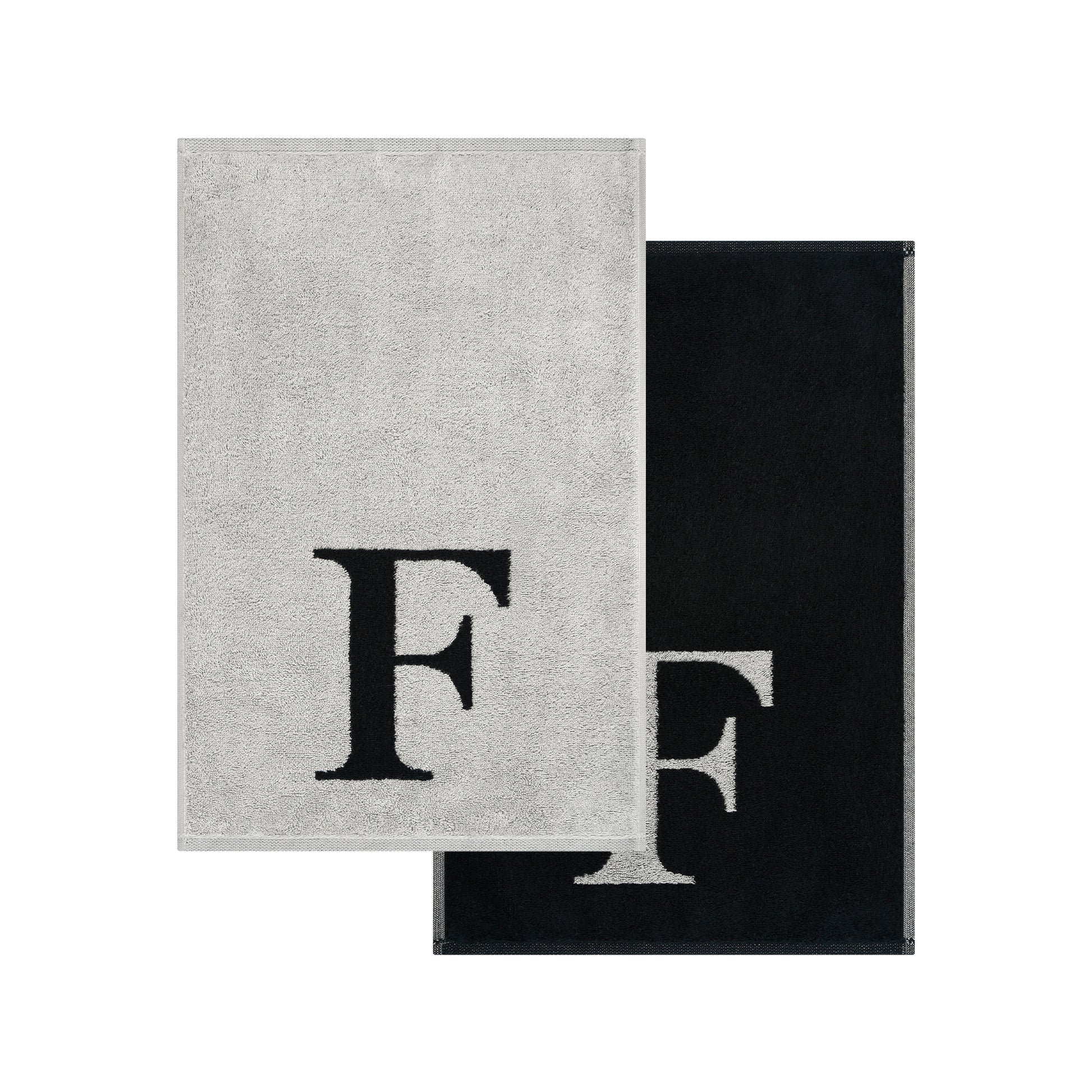 2er Set - Kleines Handtuch mit Buchstabe "F" – Silber / Schwarz