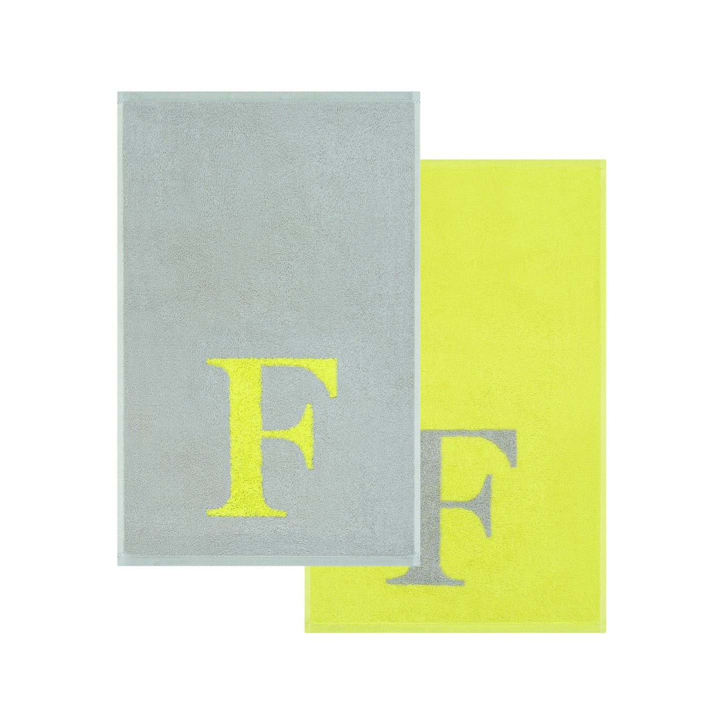 2er Set - Kleines Handtuch mit Buchstabe "F" – Silber / Lime