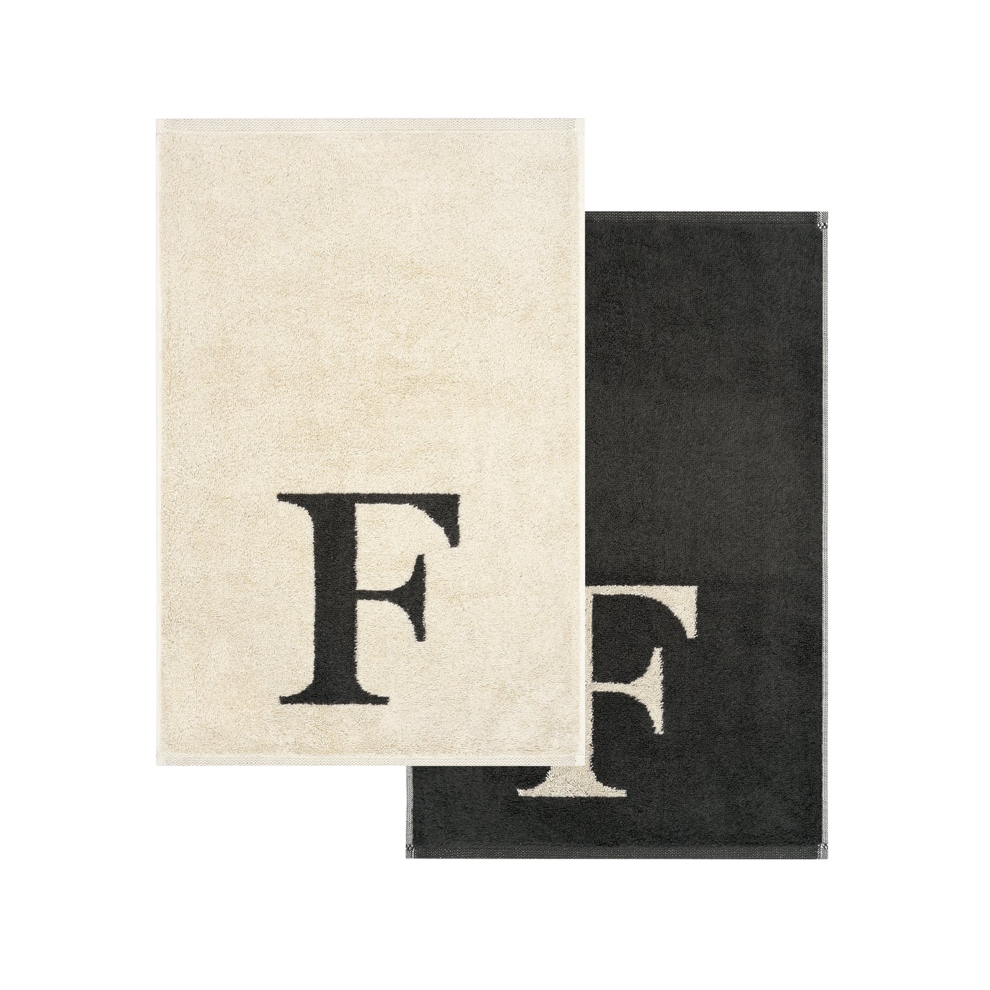 2er Set - Kleines Handtuch mit Buchstabe "F" – Natur / Dunkelgrau