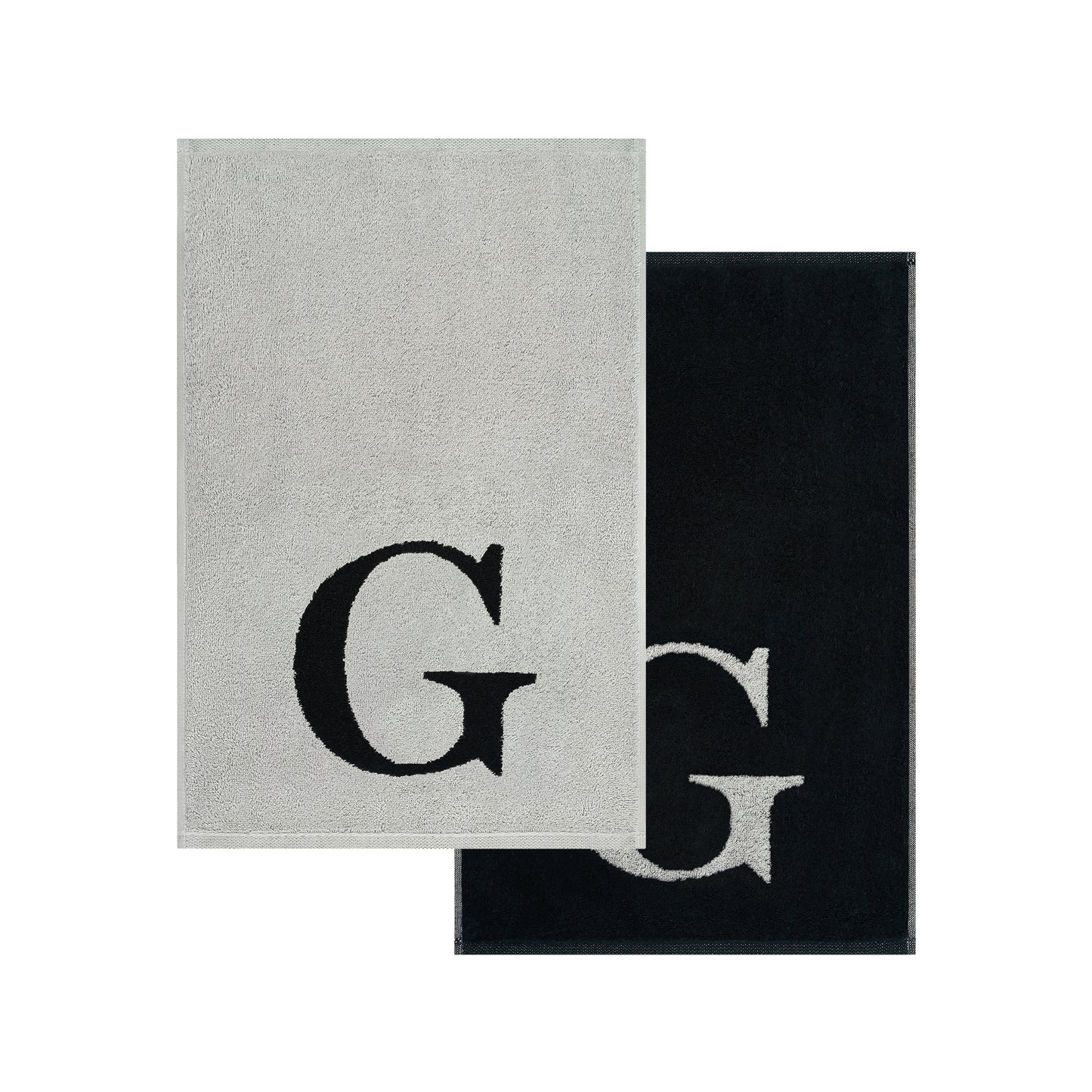 2er Set - Kleines Handtuch mit Buchstabe "G" – Silber / Schwarz