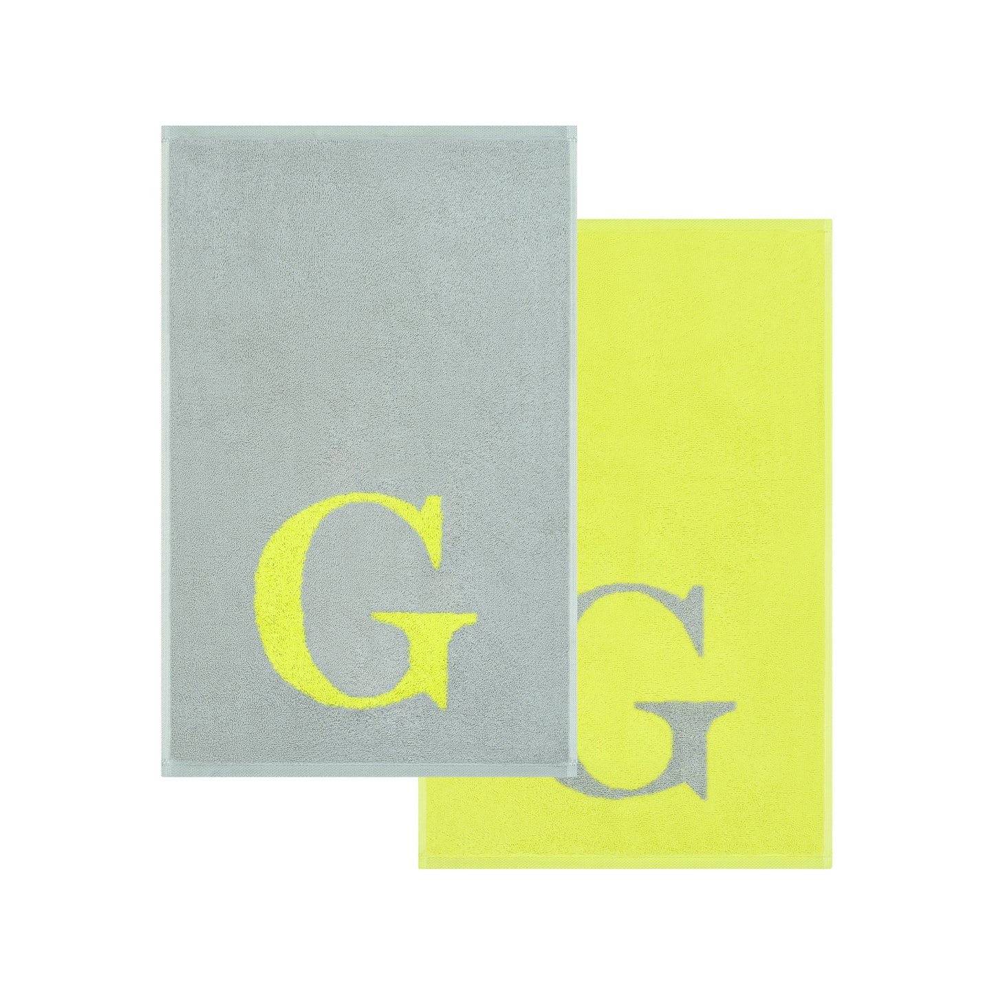 2er Set - Kleines Handtuch mit Buchstabe "G" – Silber / Lime