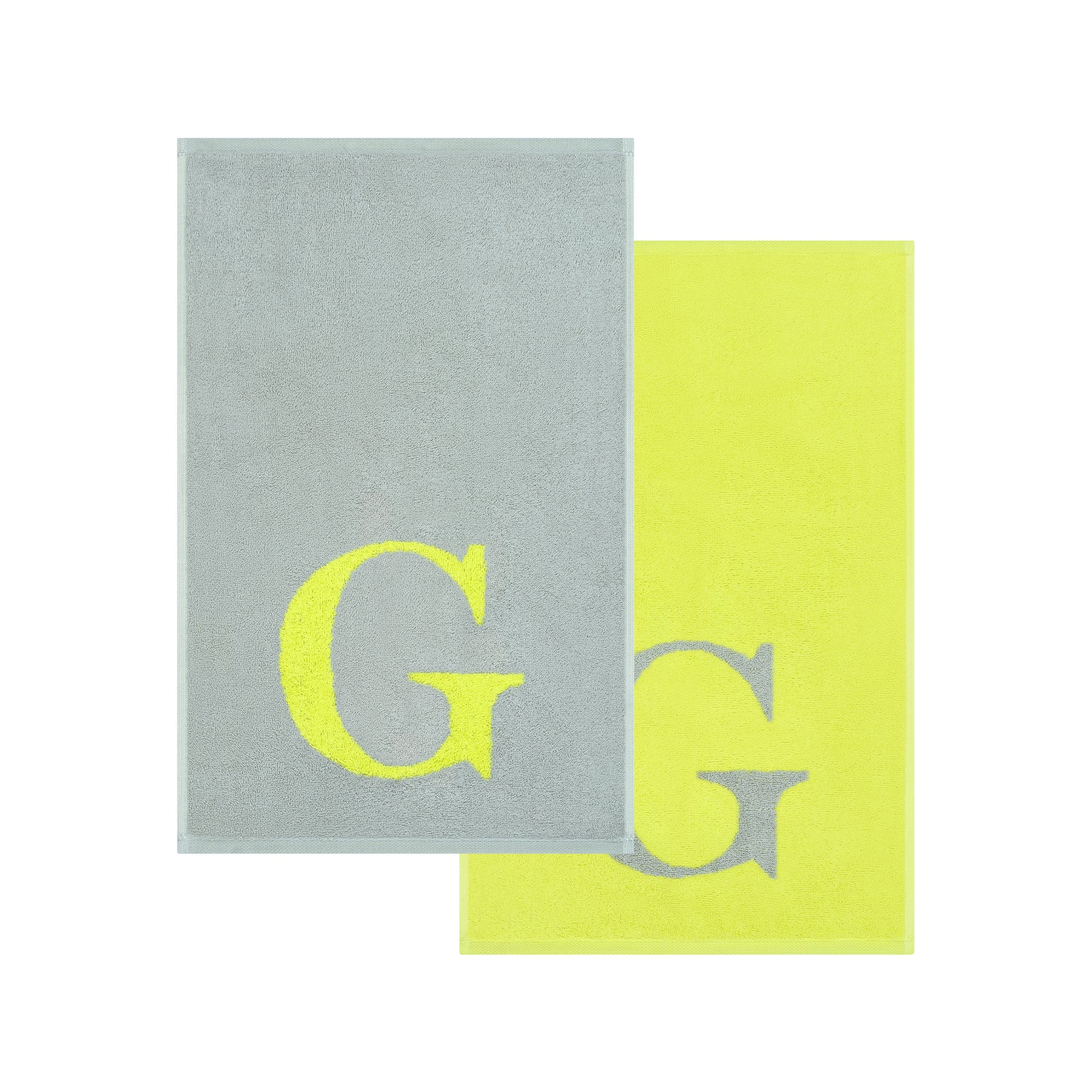 2er Set - Kleines Handtuch mit Buchstabe "G" – Silber / Lime