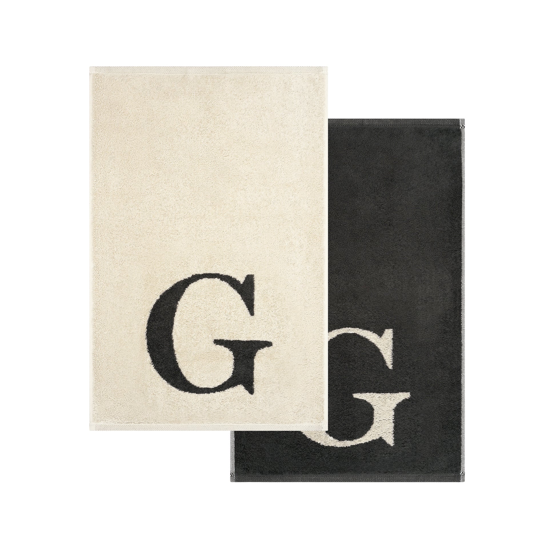 2er Set - Kleines Handtuch mit Buchstabe "G" – Natur / Dunkelgrau