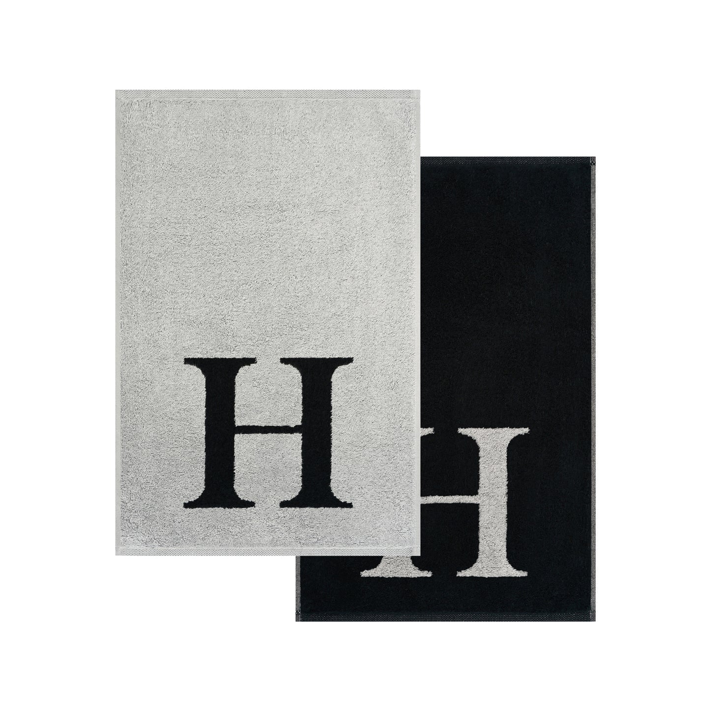 2er Set - Kleines Handtuch mit Buchstabe "H" – Silber / Schwarz