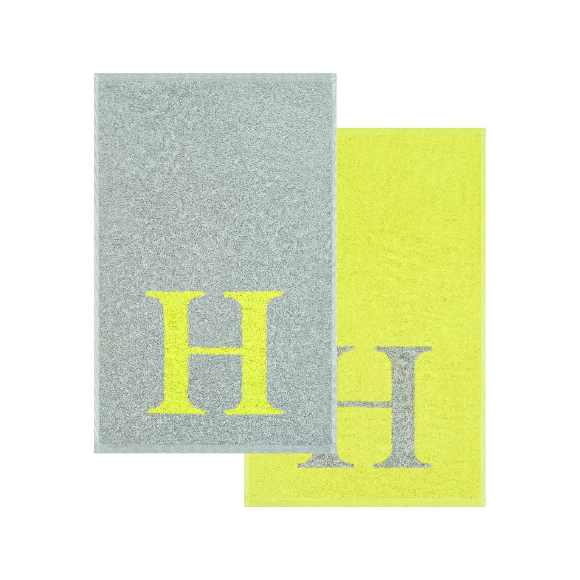 2er Set - Kleines Handtuch mit Buchstabe "H" – Silber / Lime
