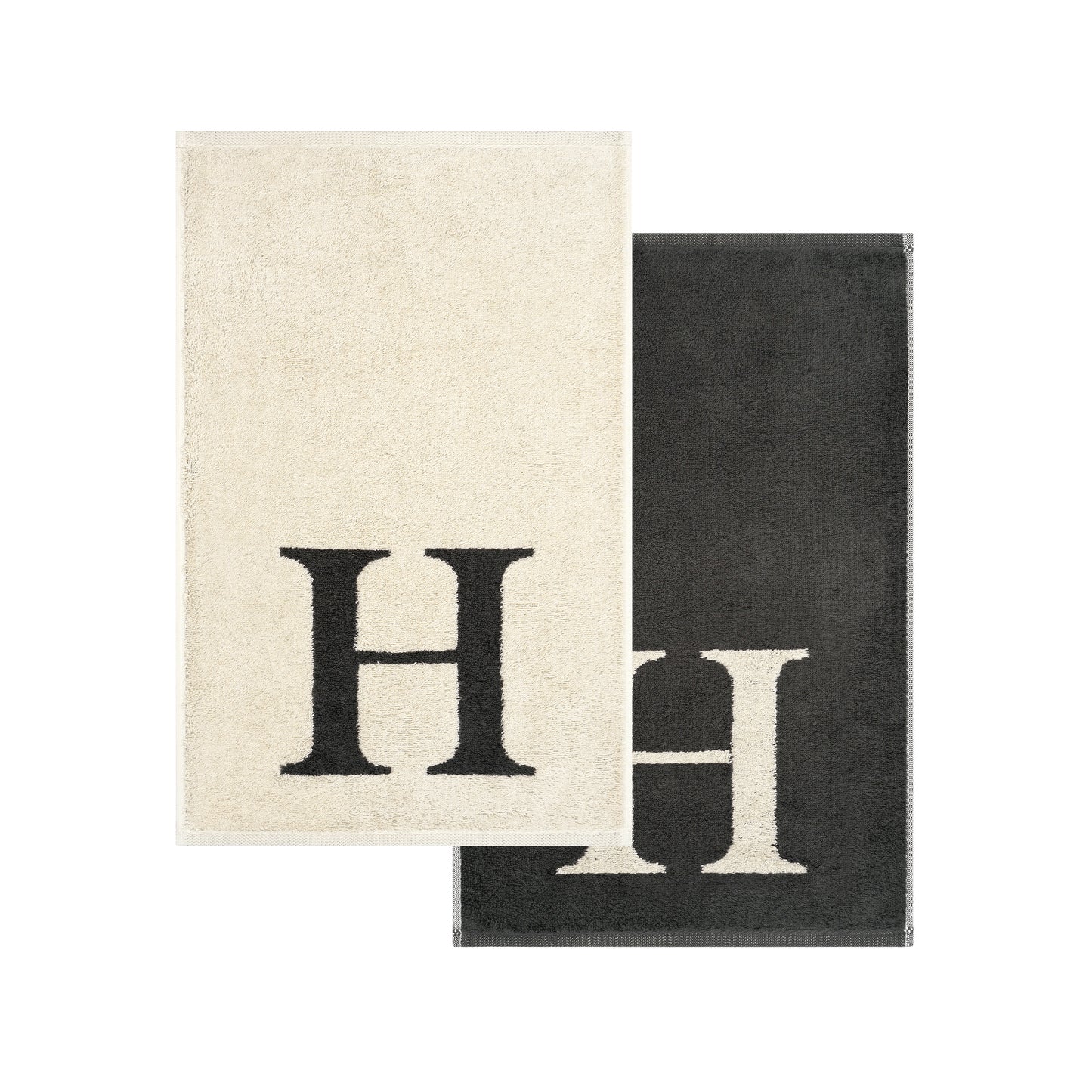 2er Set - Kleines Handtuch mit Buchstabe "H" – Natur / Dunkelgrau