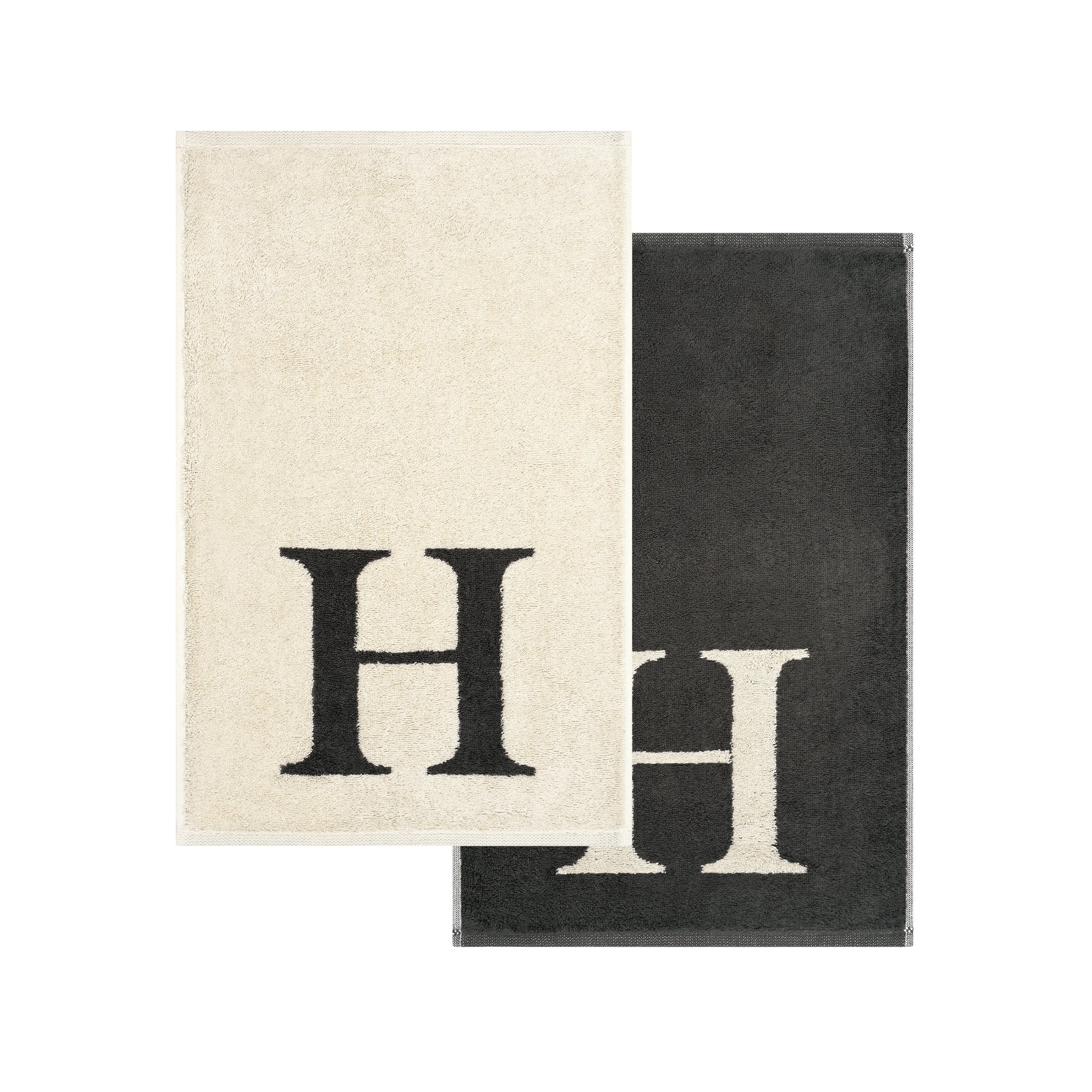 2er Set - Kleines Handtuch mit Buchstabe "H" – Natur / Dunkelgrau