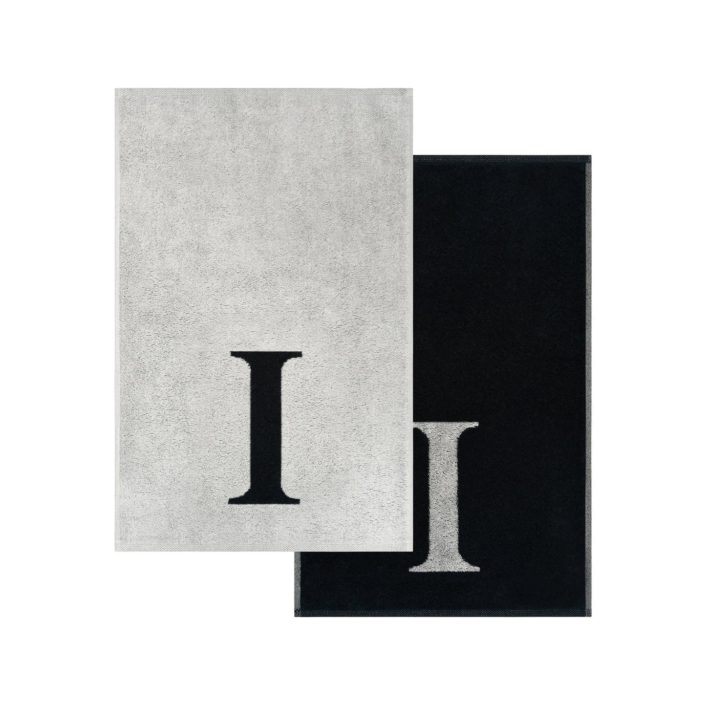 2er Set - Kleines Handtuch mit Buchstabe "I" – Silber / Schwarz