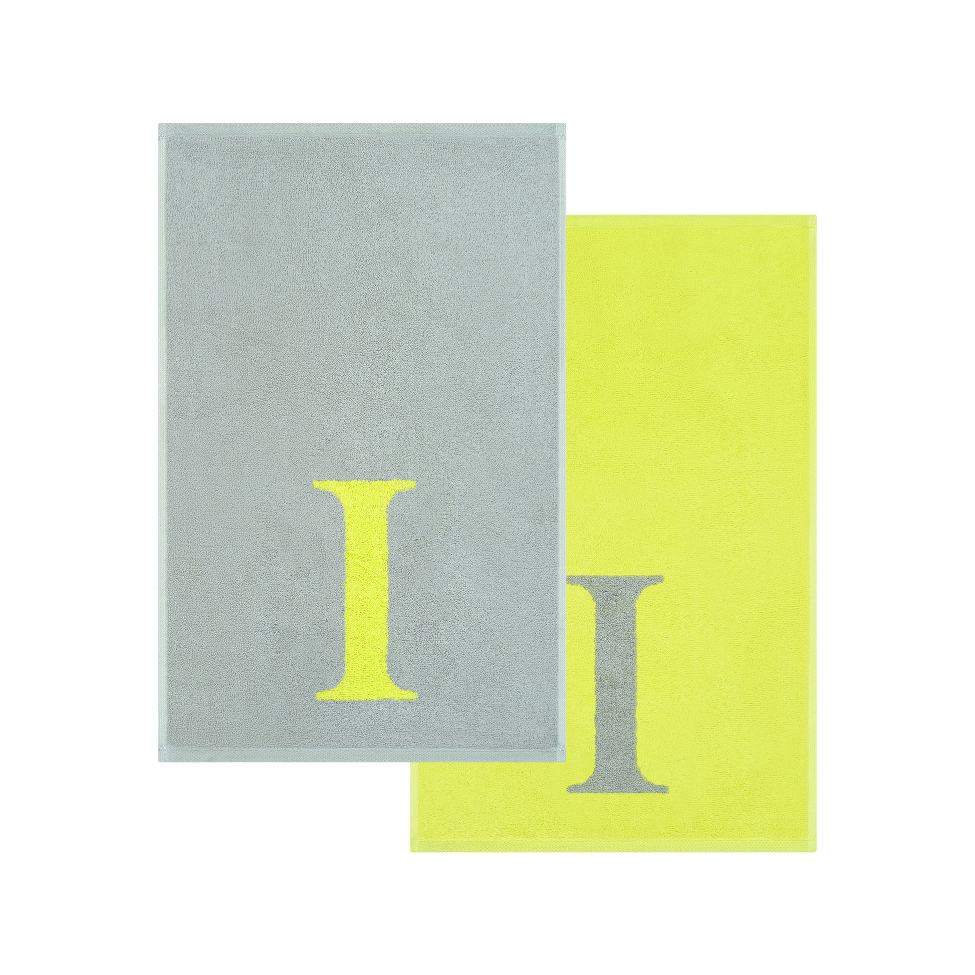 2er Set - Kleines Handtuch mit Buchstabe "I" – Silber / Lime