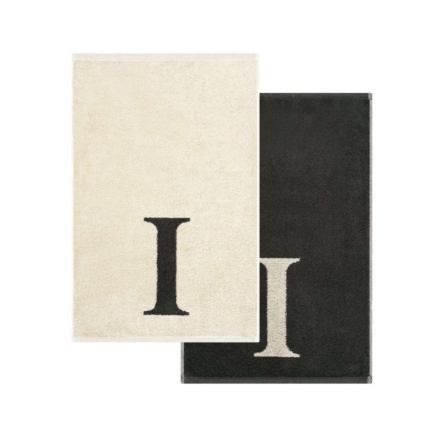 2er Set - Kleines Handtuch mit Buchstabe "I" – Natur / Dunkelgrau