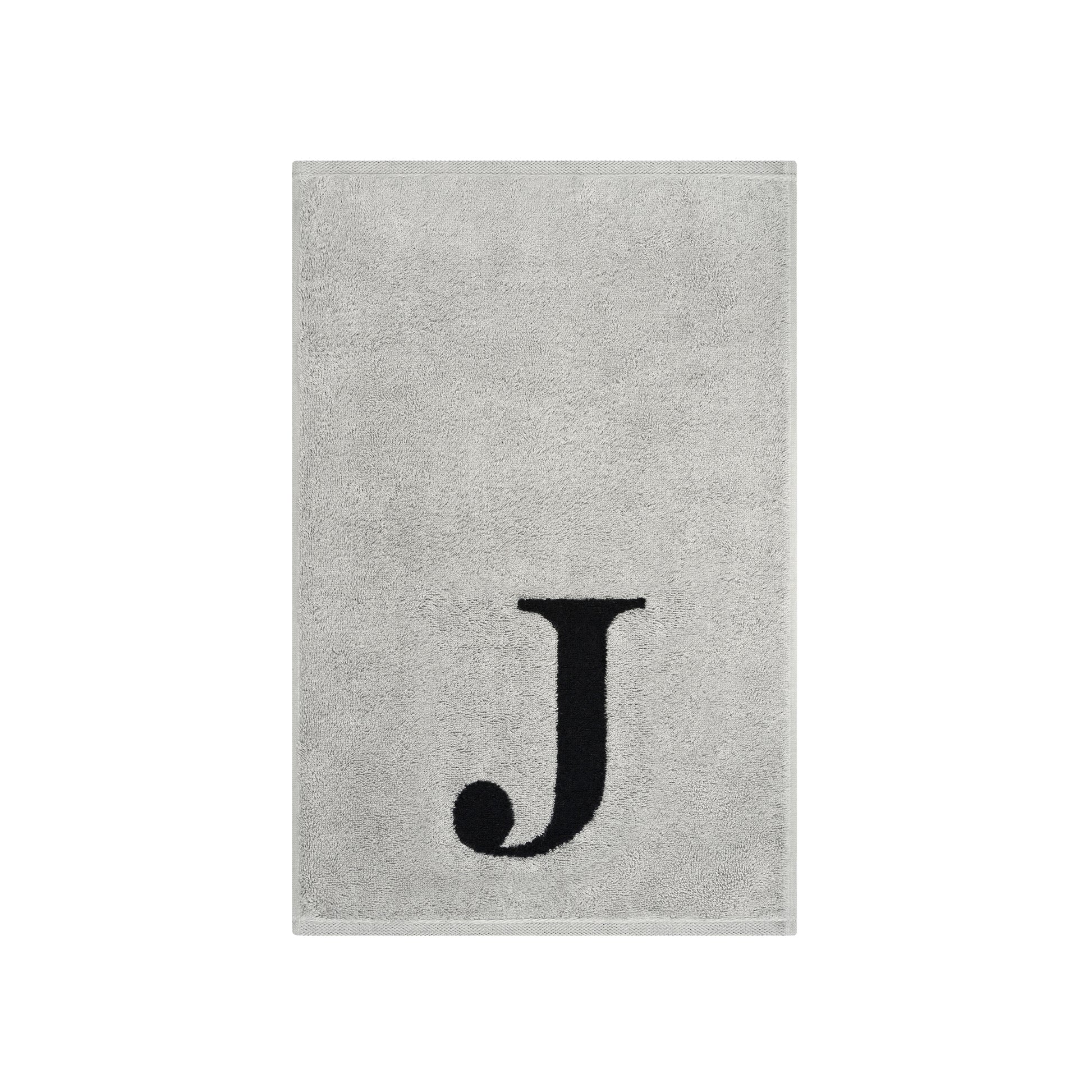 2er Set - Kleines Handtuch mit Buchstabe "J" – Silber / Schwarz