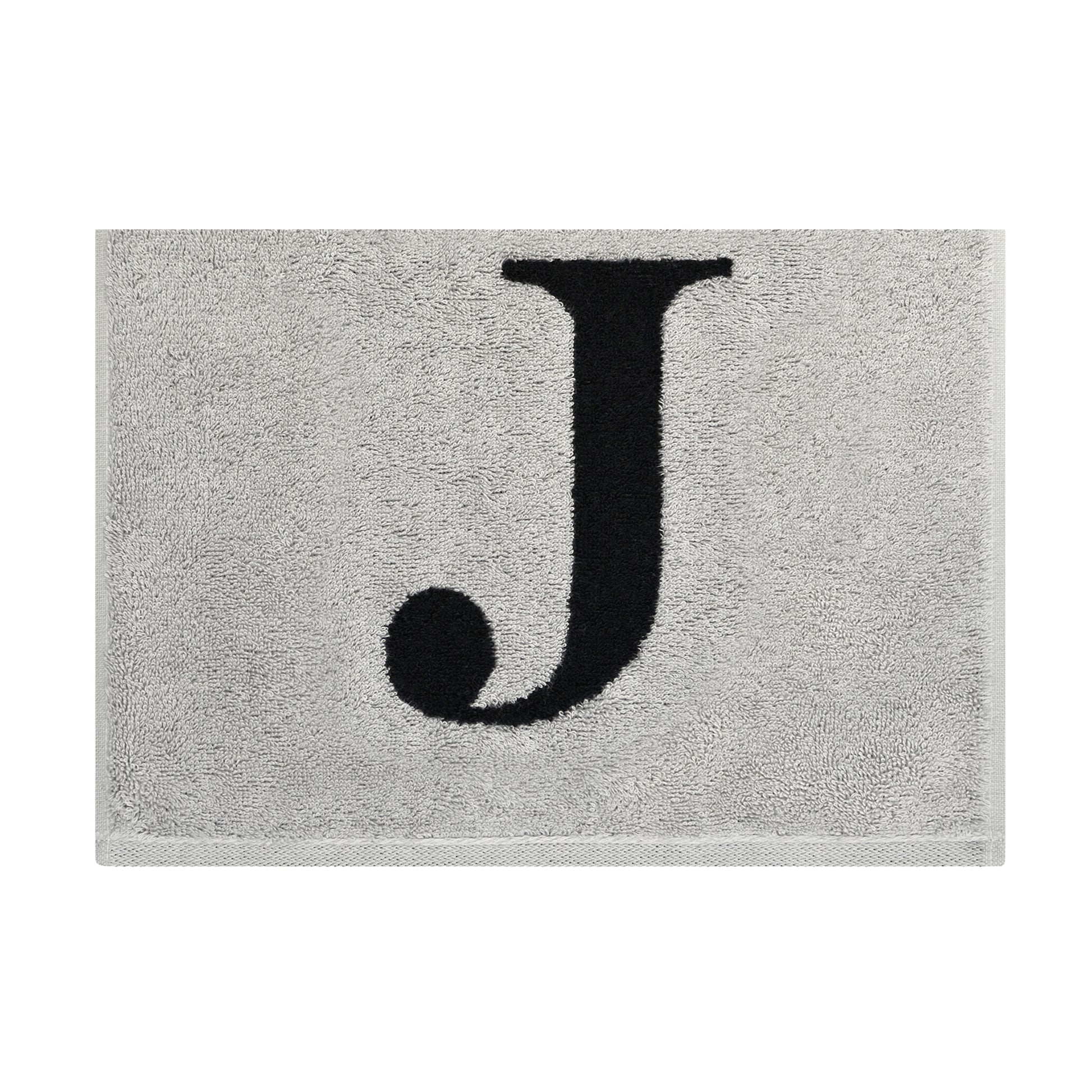 2er Set - Kleines Handtuch mit Buchstabe "J" – Silber / Schwarz