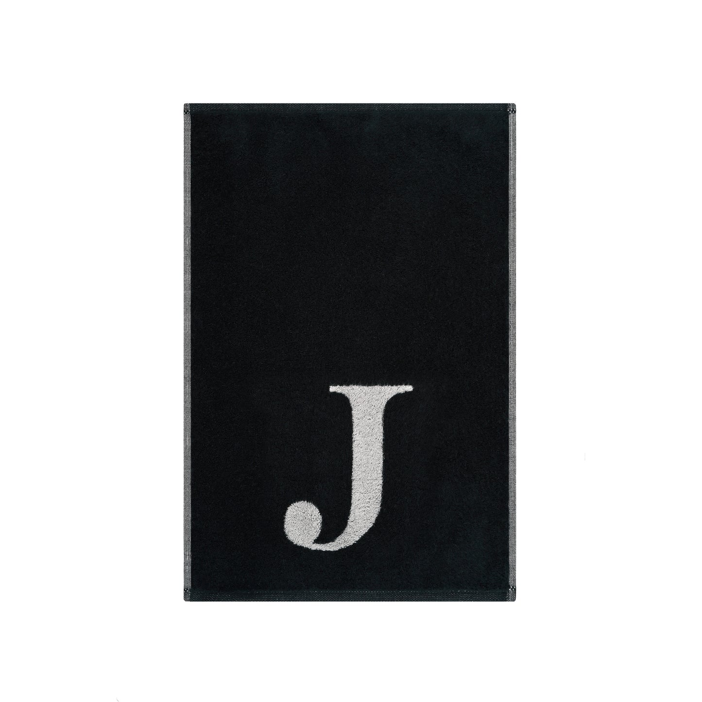 2er Set - Kleines Handtuch mit Buchstabe "J" – Silber / Schwarz