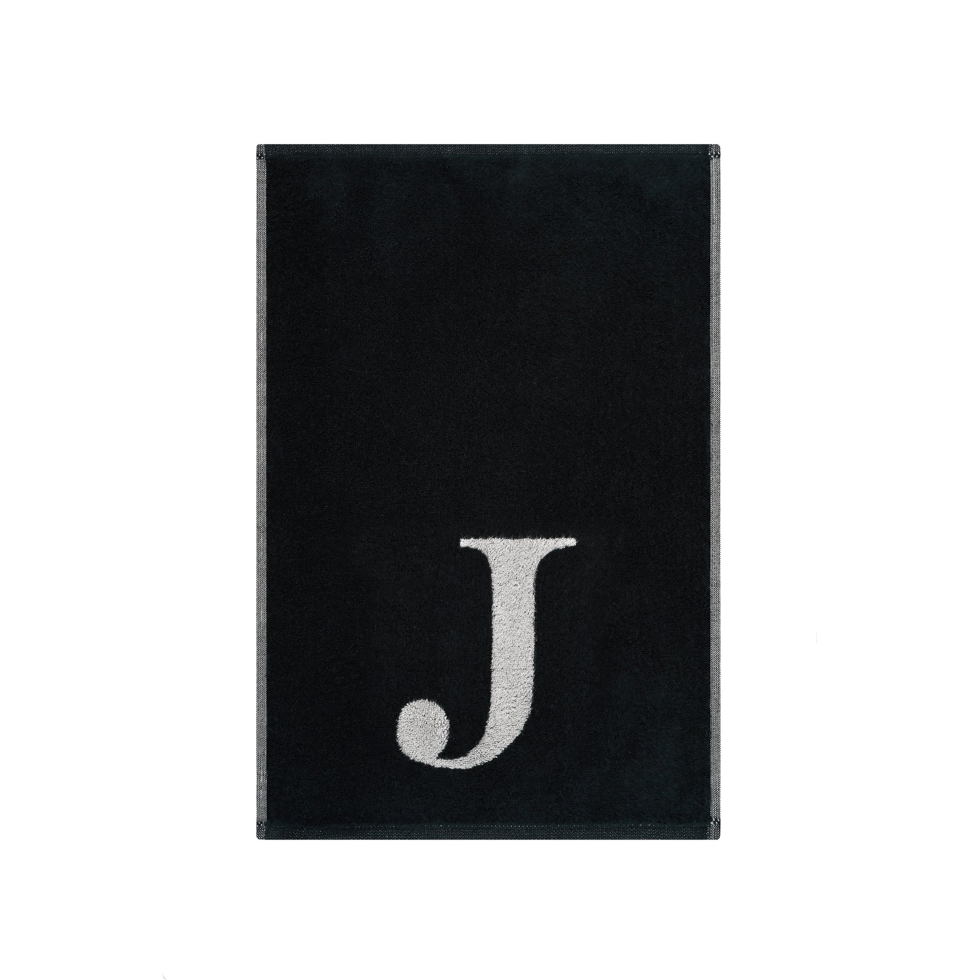 2er Set - Kleines Handtuch mit Buchstabe "J" – Silber / Schwarz