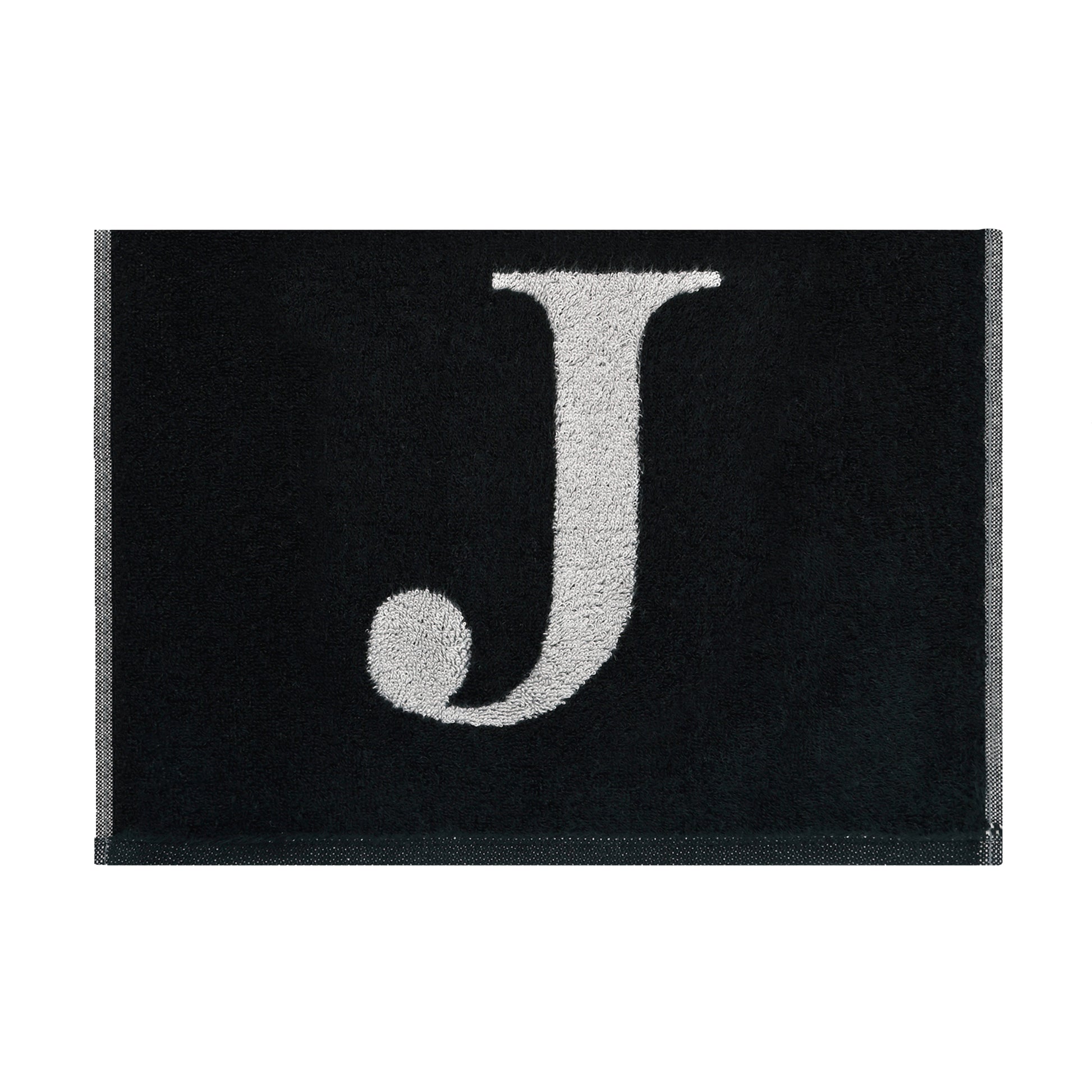 2er Set - Kleines Handtuch mit Buchstabe "J" – Silber / Schwarz
