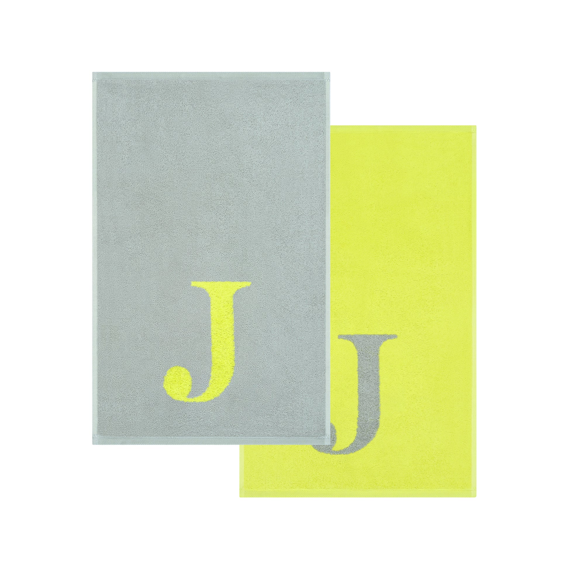 2er Set - Kleines Handtuch mit Buchstabe "J" – Silber / Lime