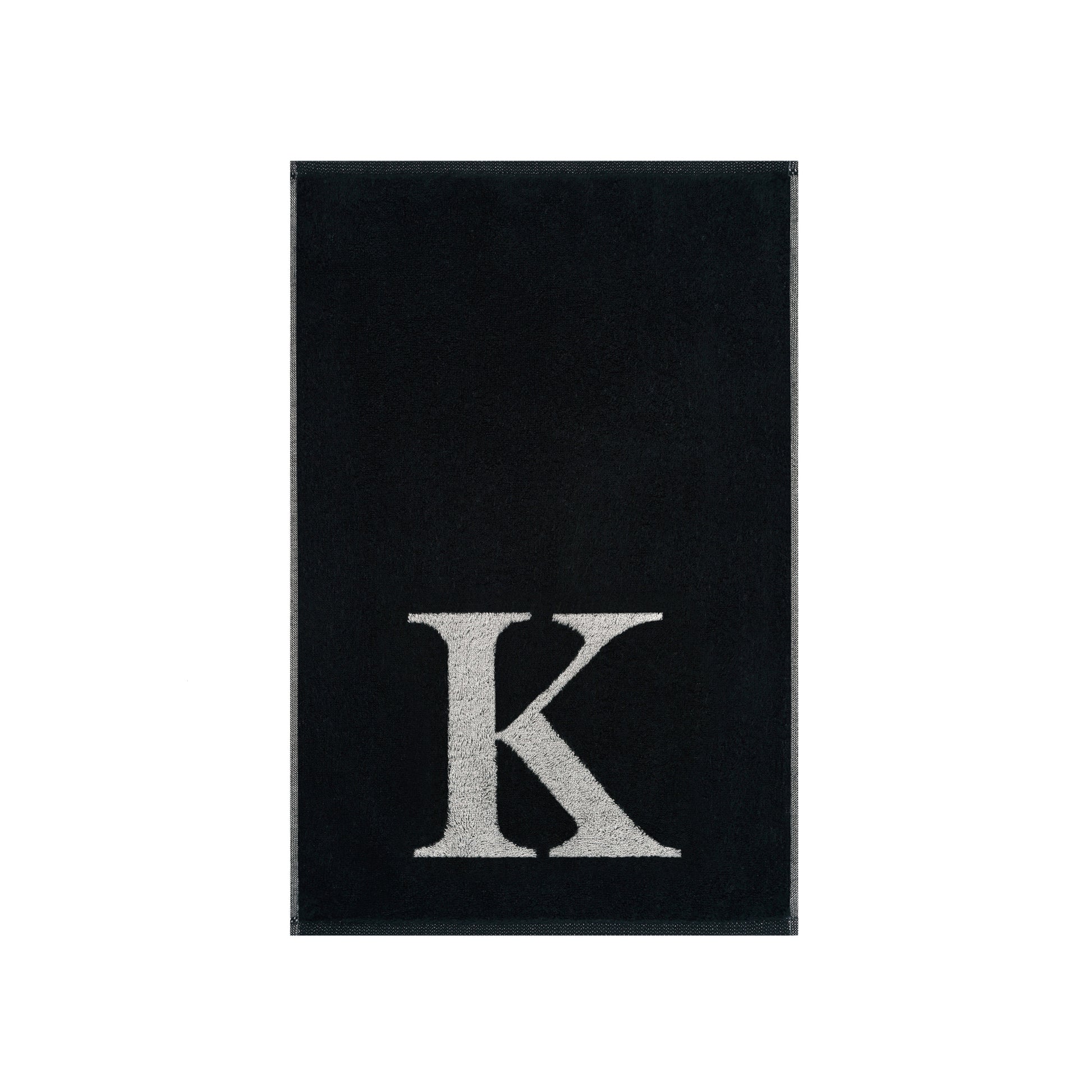 2er Set - Kleines Handtuch mit Buchstabe "K" – Silber / Schwarz