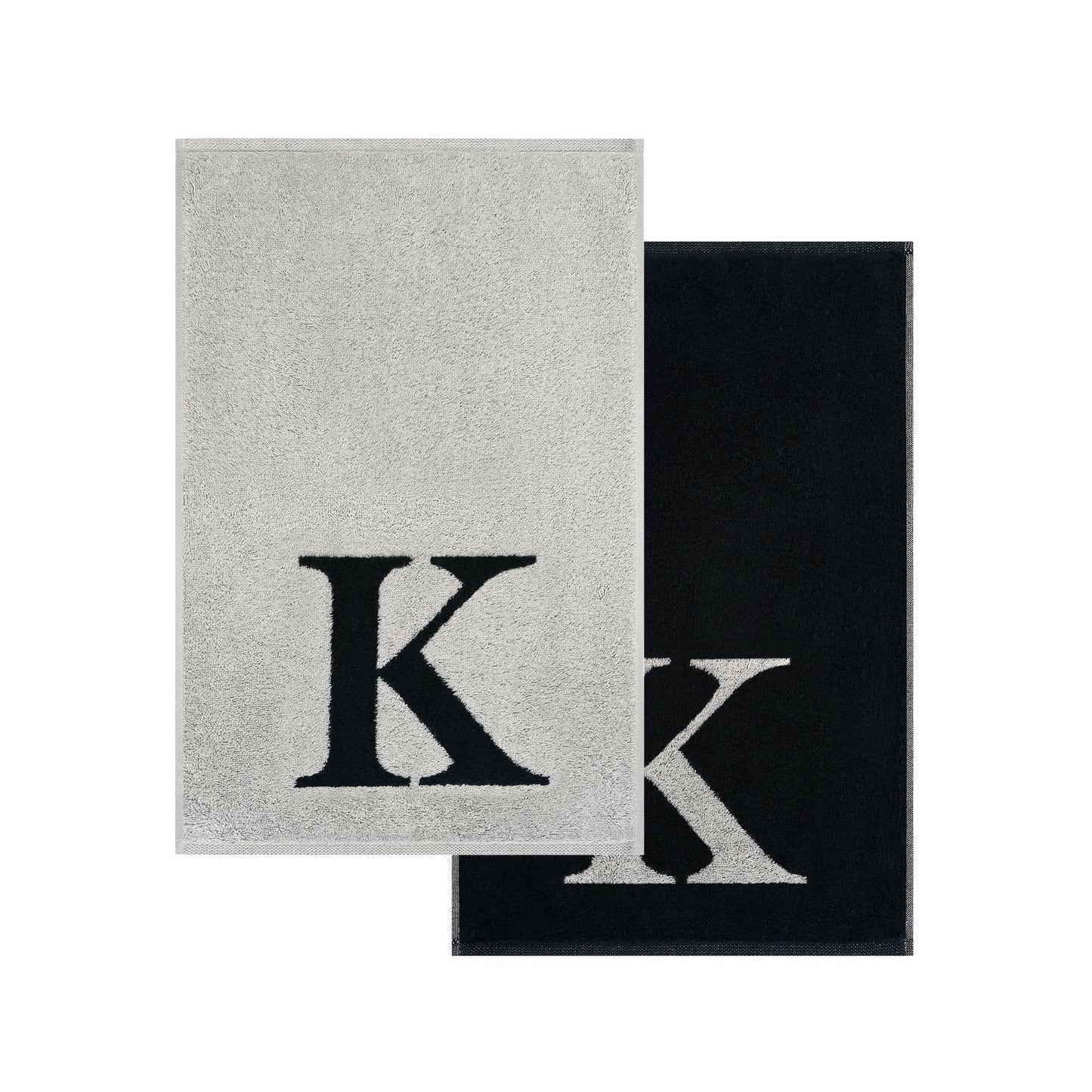 2er Set - Kleines Handtuch mit Buchstabe "K" – Silber / Schwarz