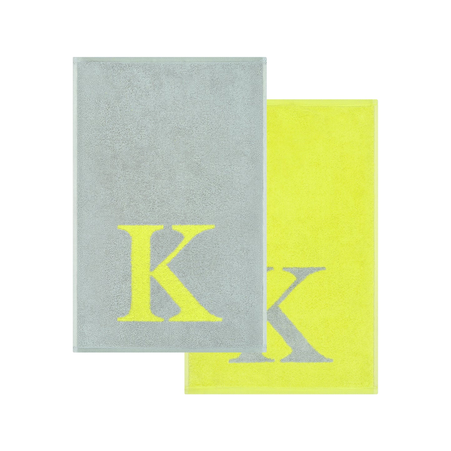 2er Set - Kleines Handtuch mit Buchstabe "K" – Silber / Lime