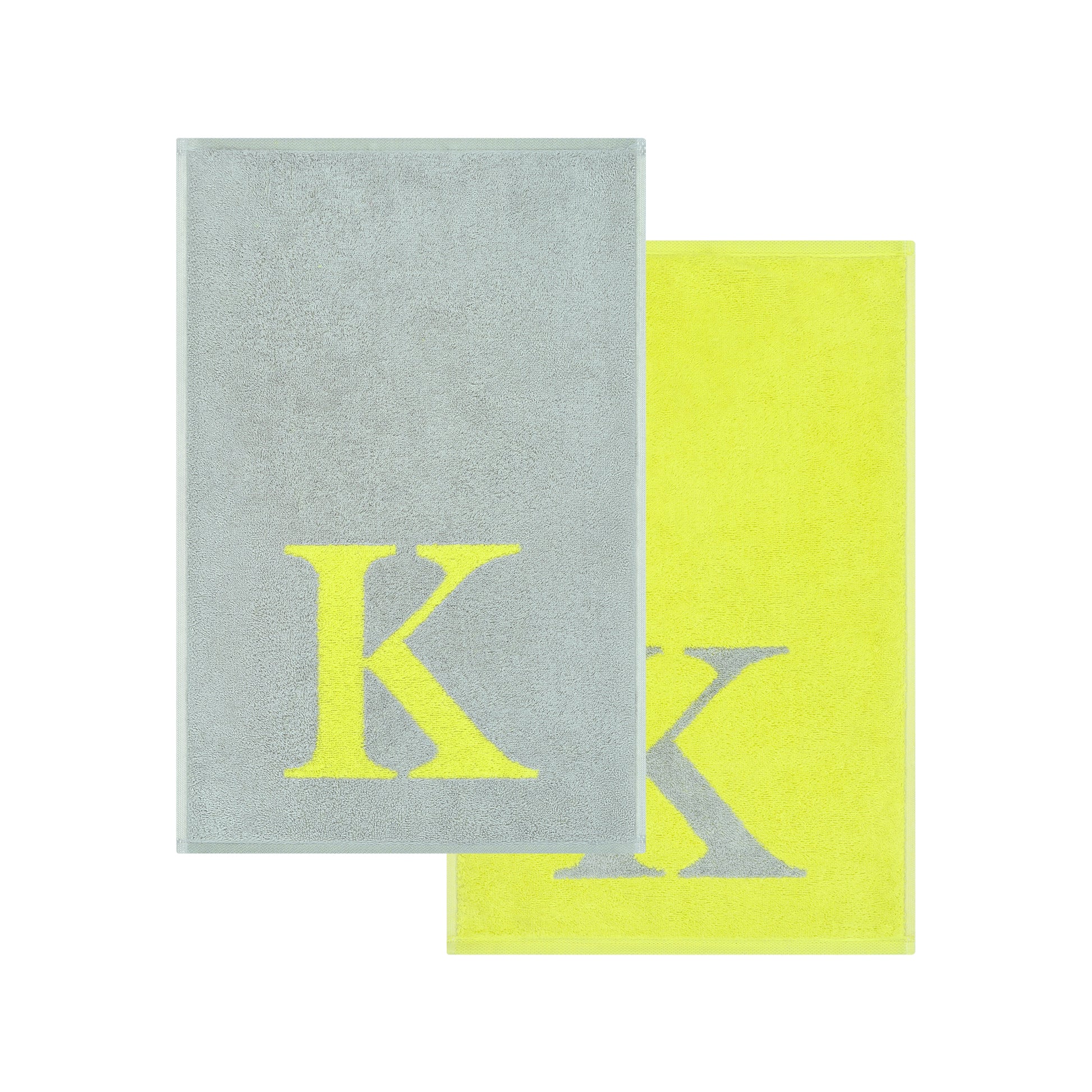 2er Set - Kleines Handtuch mit Buchstabe "K" – Silber / Lime