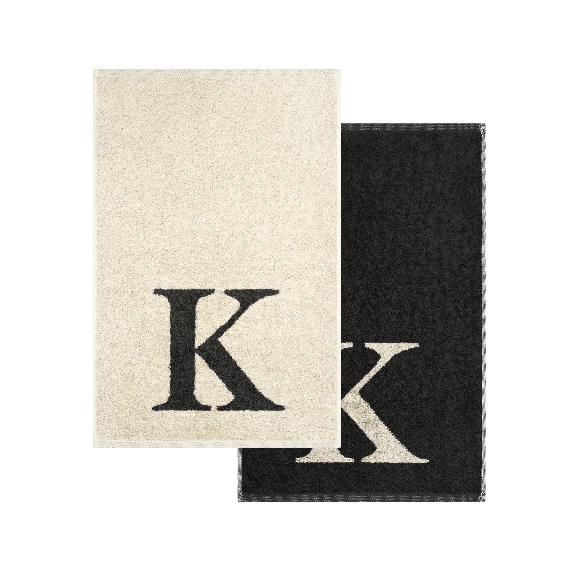 2er Set - Kleines Handtuch mit Buchstabe "K" – Natur / Dunkelgrau
