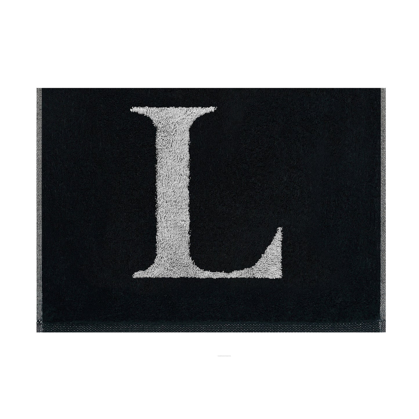 2er Set - Kleines Handtuch mit Buchstabe "L" – Silber / Schwarz