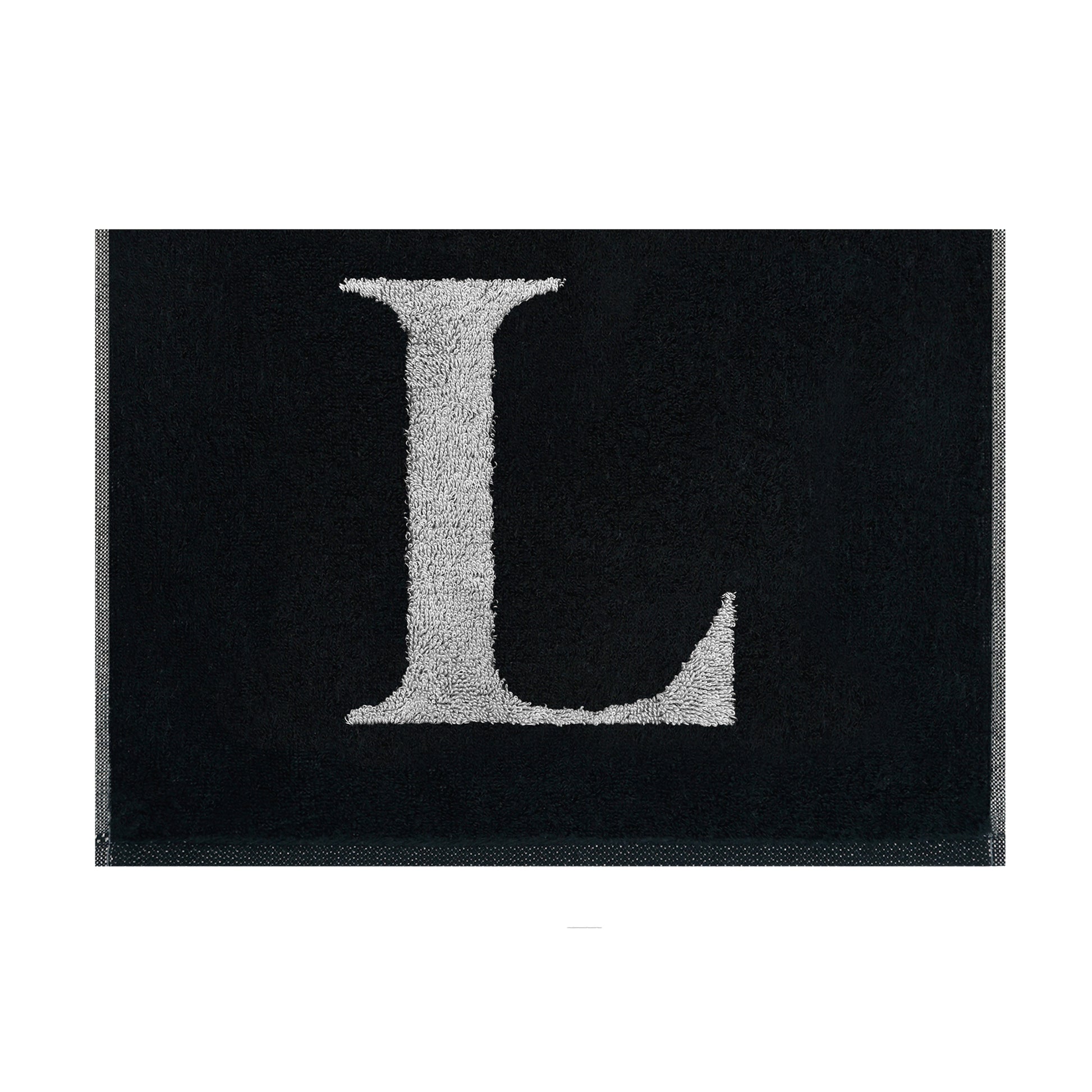 2er Set - Kleines Handtuch mit Buchstabe "L" – Silber / Schwarz