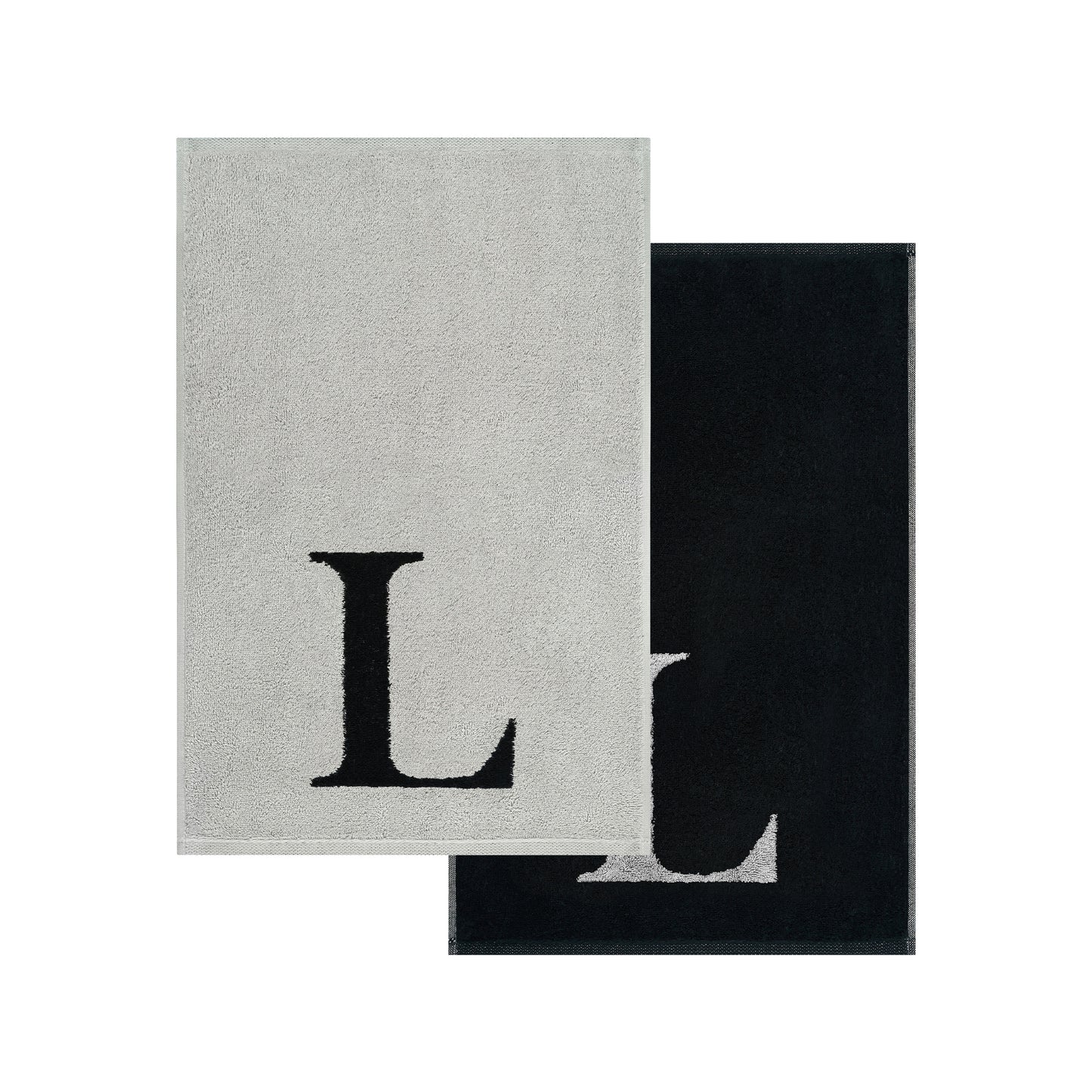 2er Set - Kleines Handtuch mit Buchstabe "L" – Silber / Schwarz