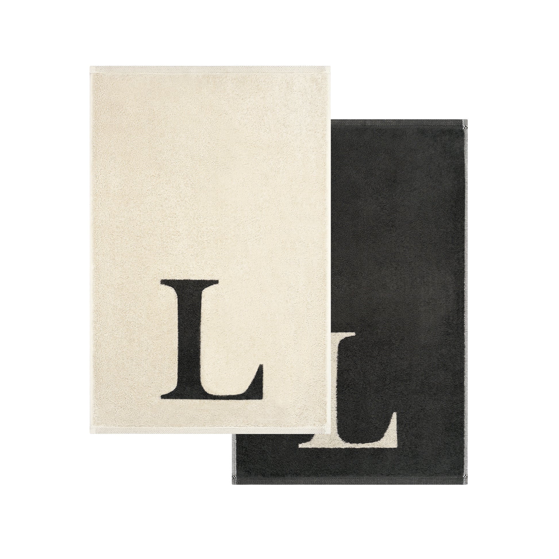 2er Set - Kleines Handtuch mit Buchstabe "L" – Natur / Dunkelgrau