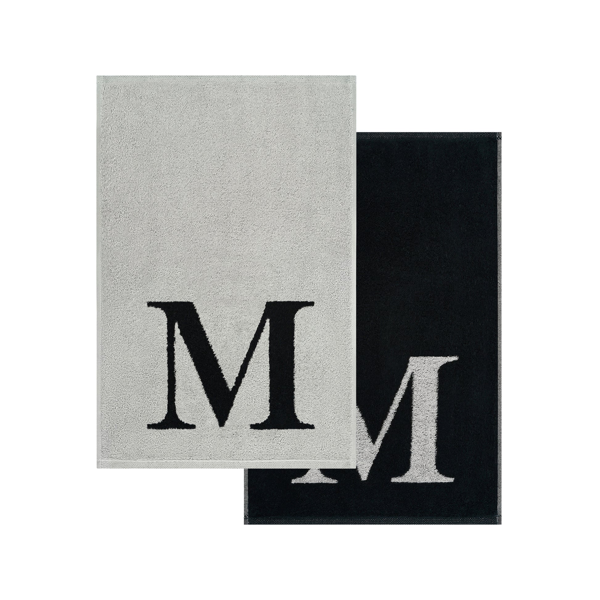 2er Set - Kleines Handtuch mit Buchstabe "M" – Silber / Schwarz